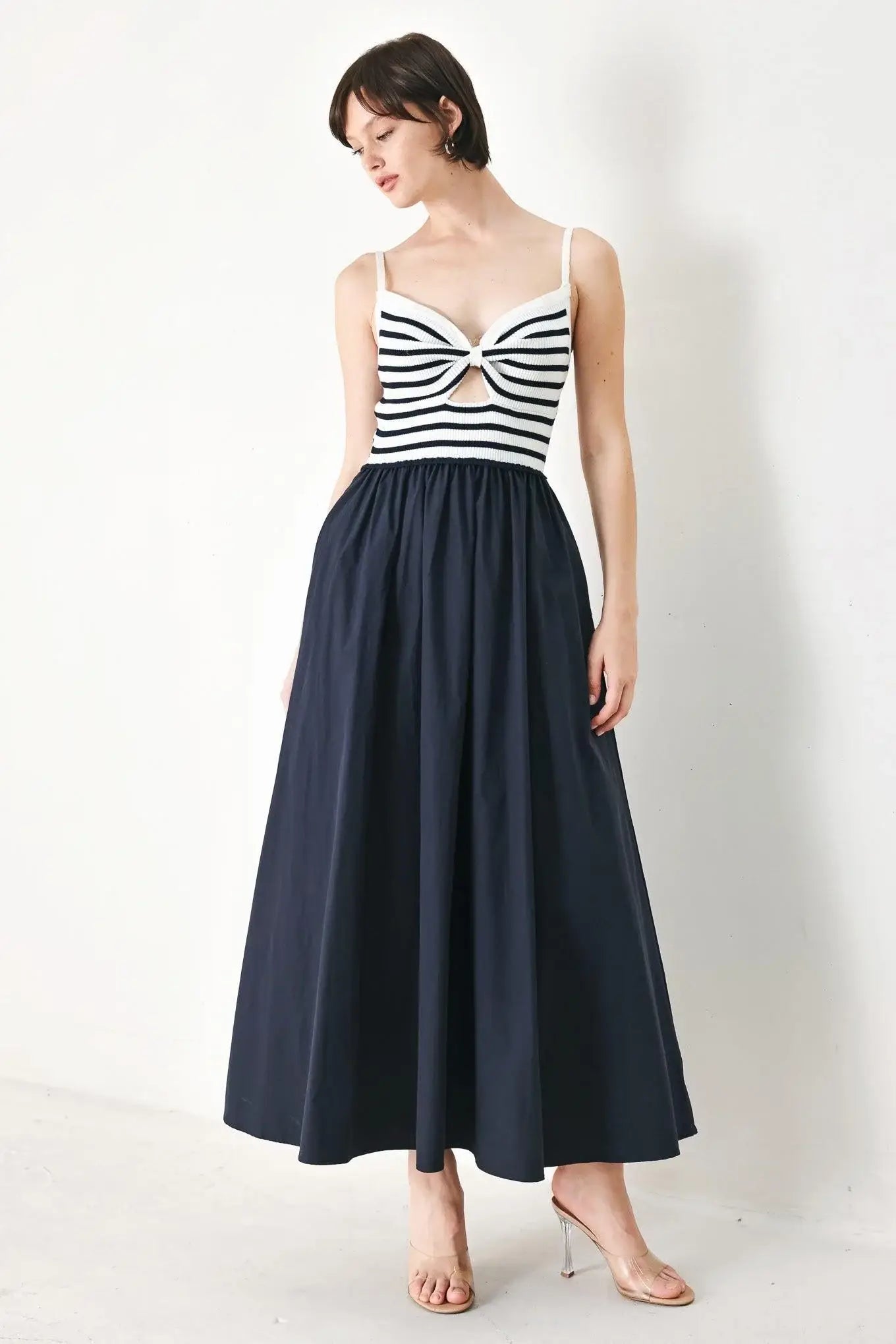 PARIS STRIPE CUTOUT MIDI DRESS - Flying Tomato - Flyclothing LLC