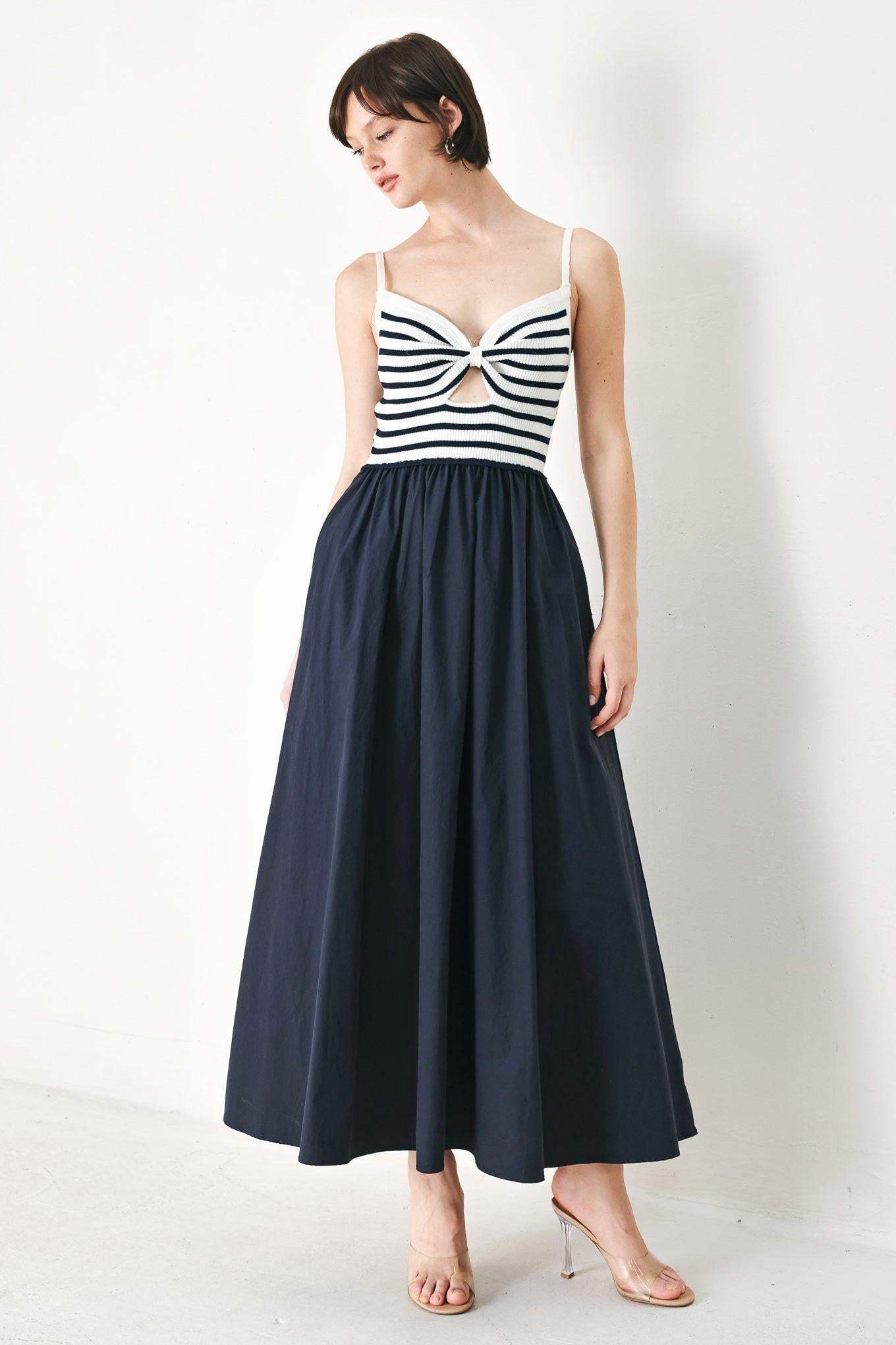 PARIS STRIPE CUTOUT MIDI DRESS - Flying Tomato - Flyclothing LLC