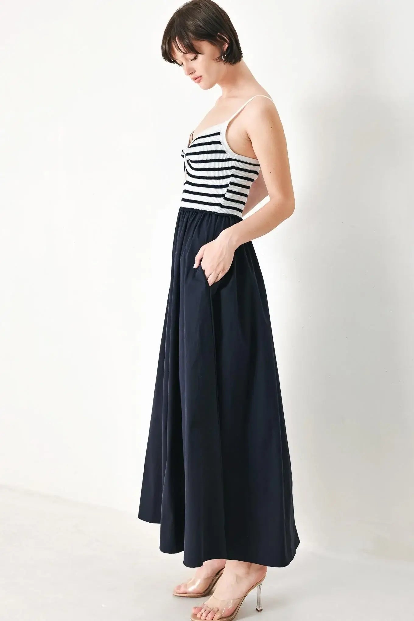 PARIS STRIPE CUTOUT MIDI DRESS - Flying Tomato - Flyclothing LLC