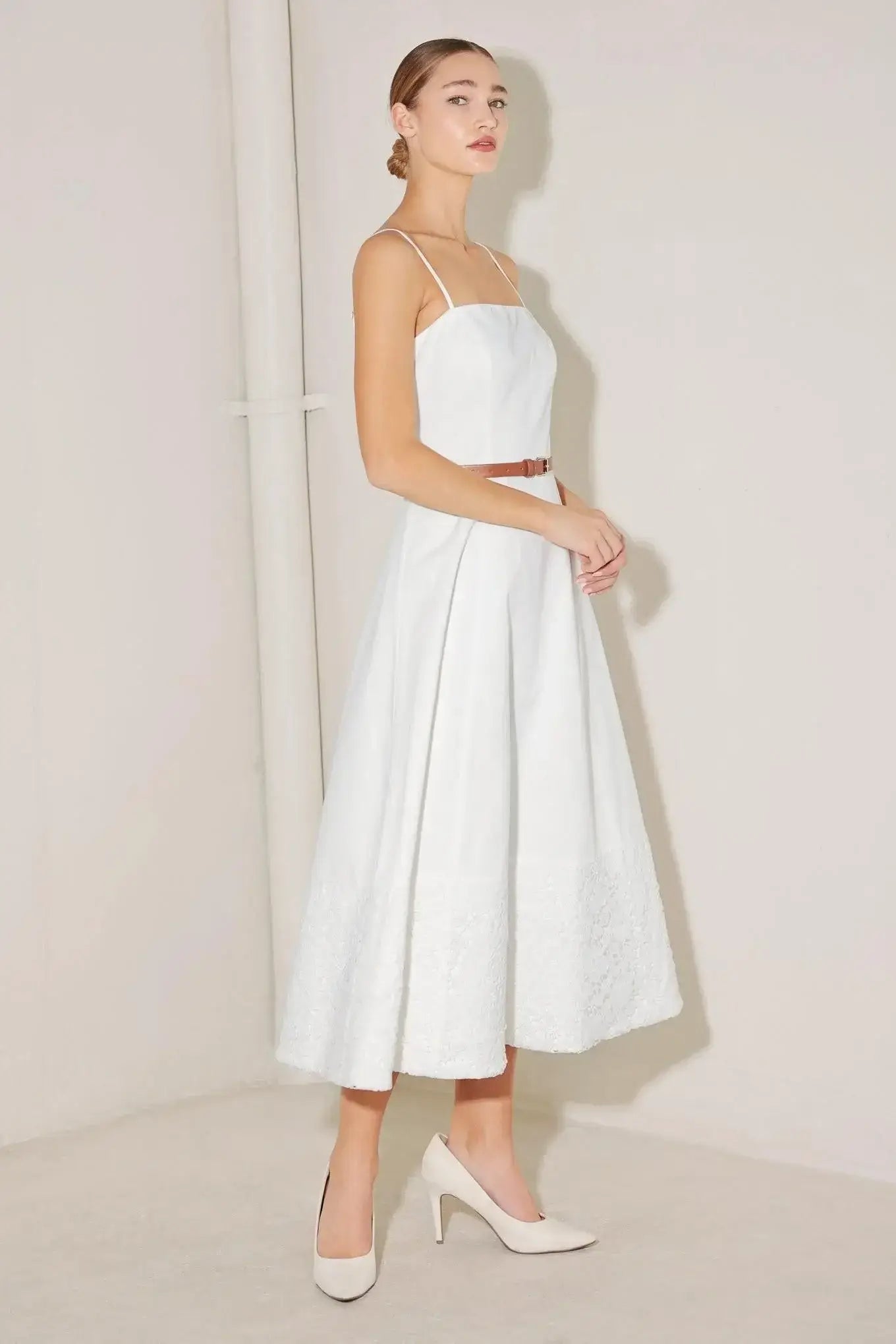 DELICATE ICON WOVEN MIDI DRESS - Flying Tomato - Flyclothing LLC