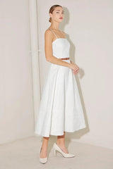 DELICATE ICON WOVEN MIDI DRESS - Flying Tomato - Flyclothing LLC
