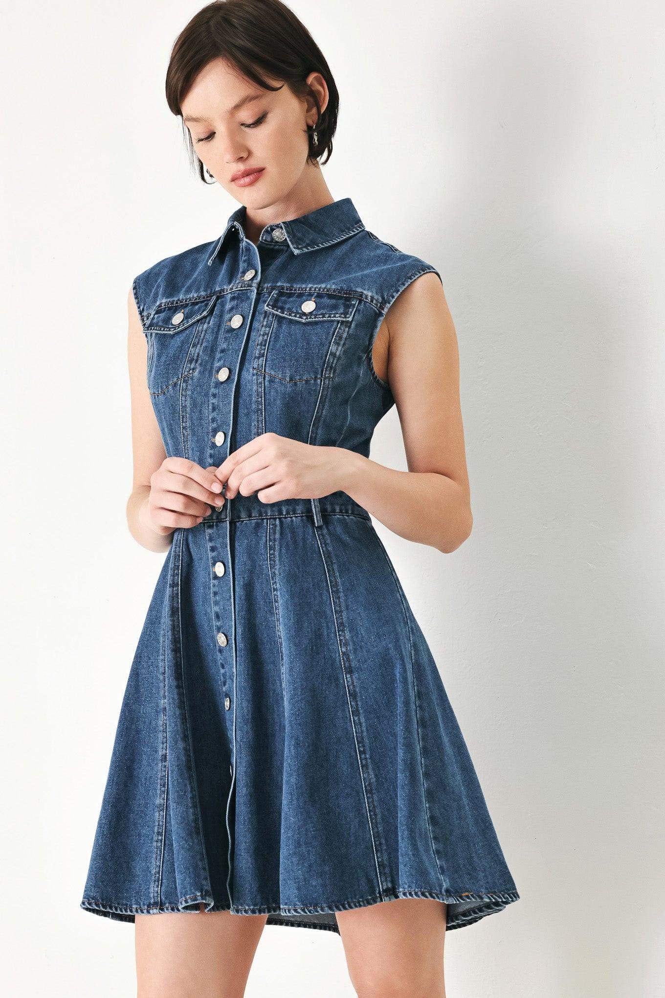 CASUAL GLAM DENIM MINI DRESS - Flying Tomato - Flyclothing LLC