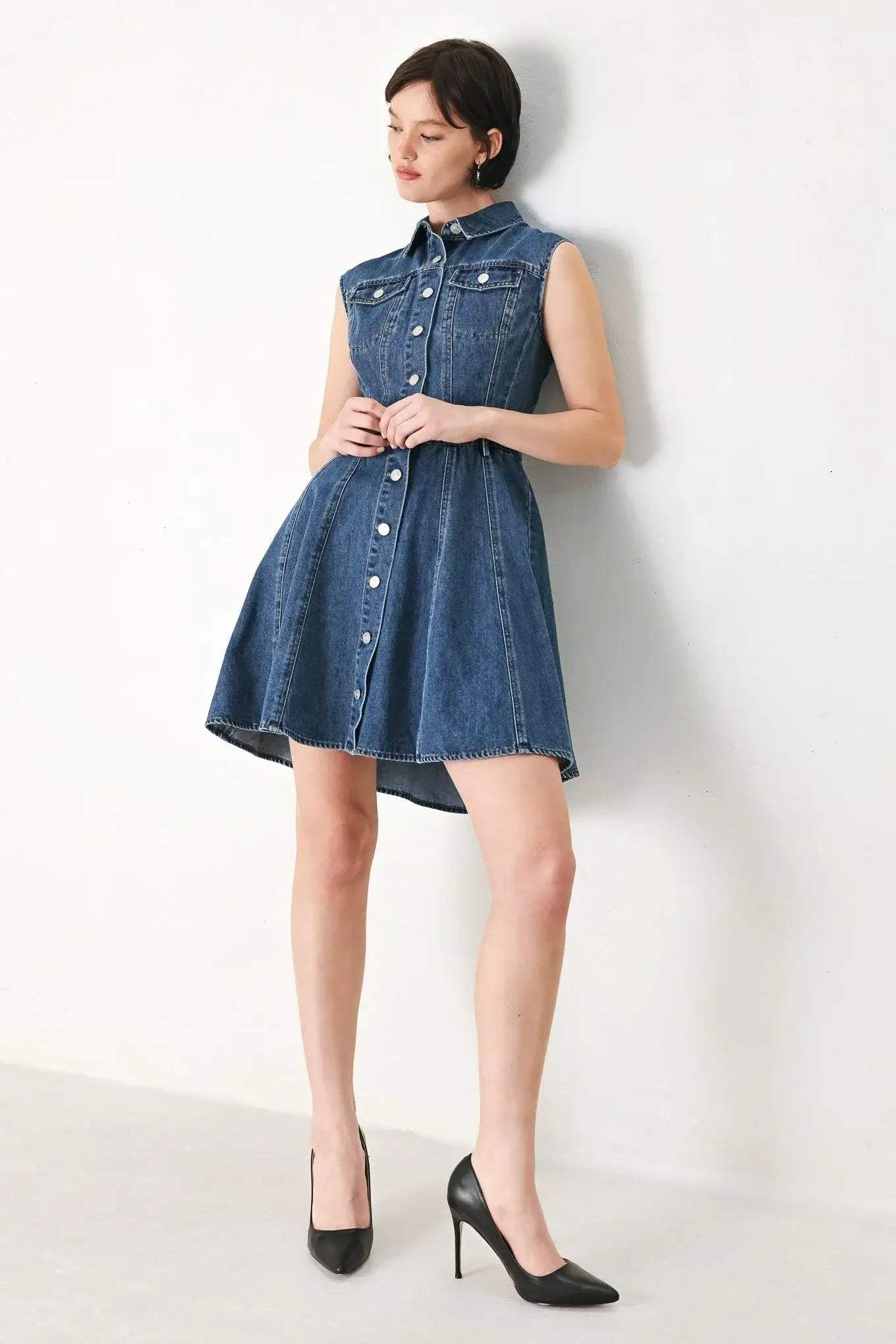 CASUAL GLAM DENIM MINI DRESS - Flying Tomato - Flyclothing LLC