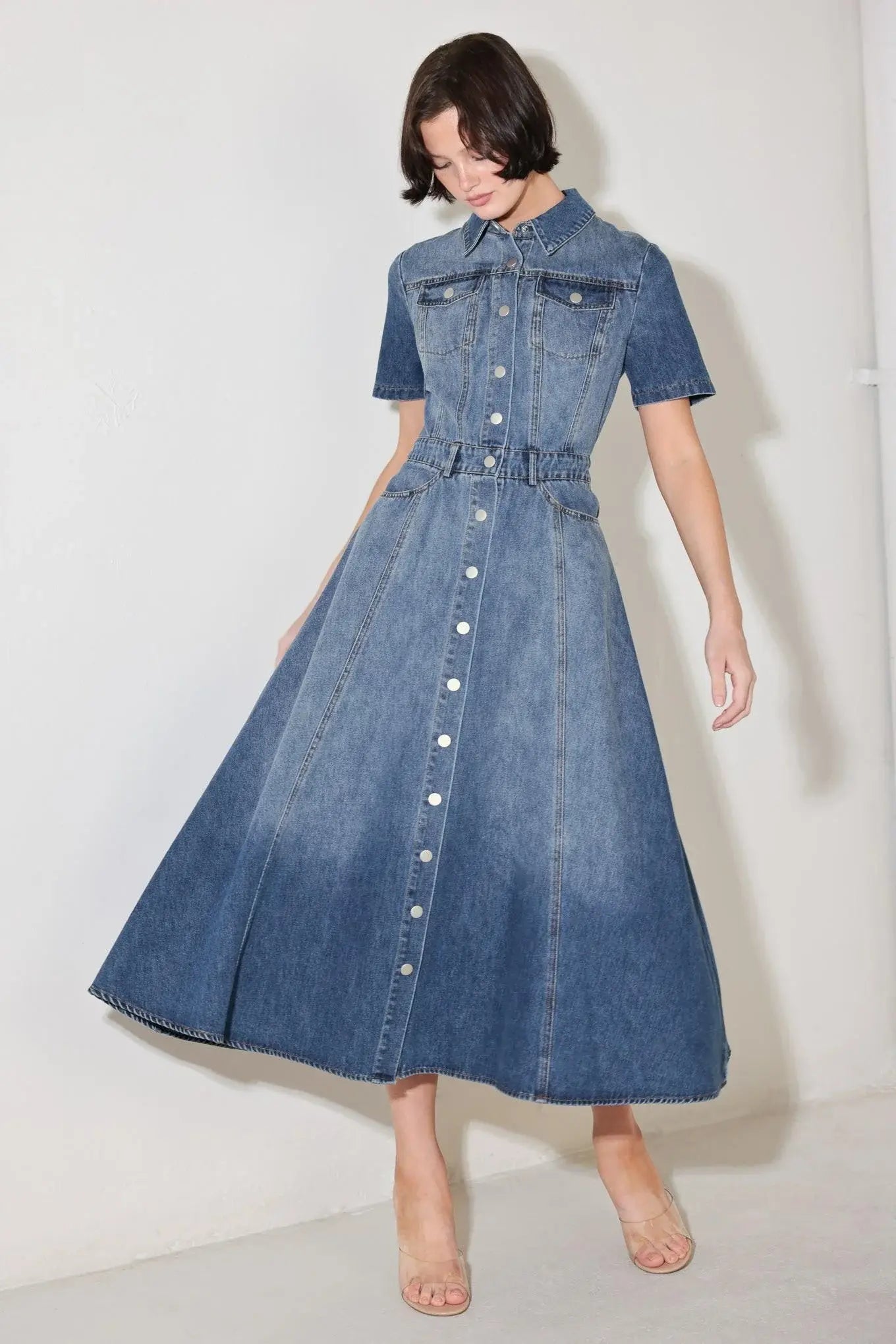 BLUEBIRD PROMENADE DENIM MIDI DRESS - Flying Tomato - Flyclothing LLC