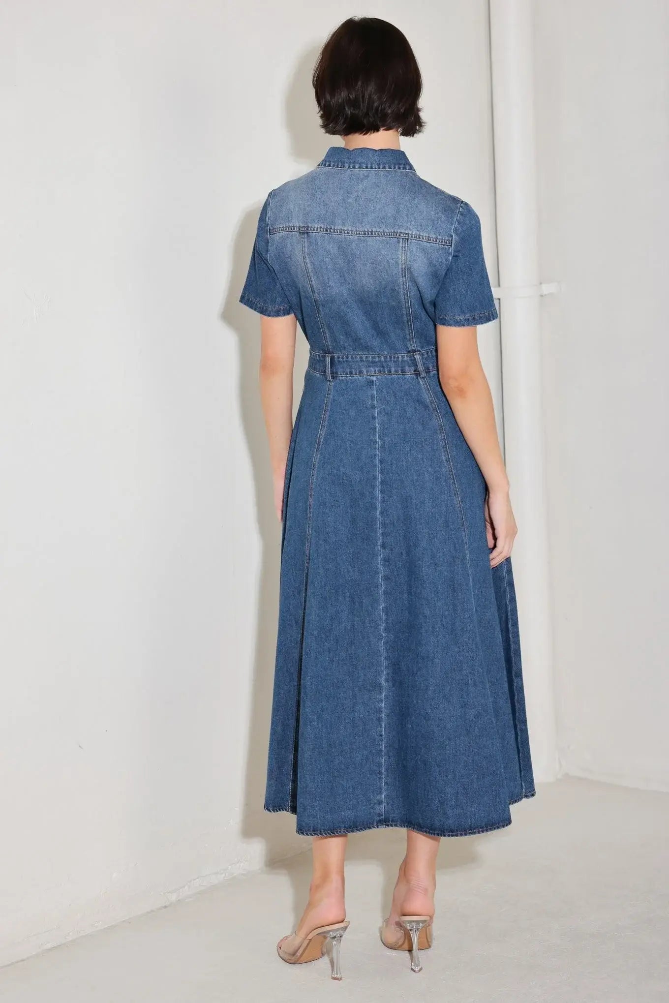 BLUEBIRD PROMENADE DENIM MIDI DRESS - Flying Tomato - Flyclothing LLC