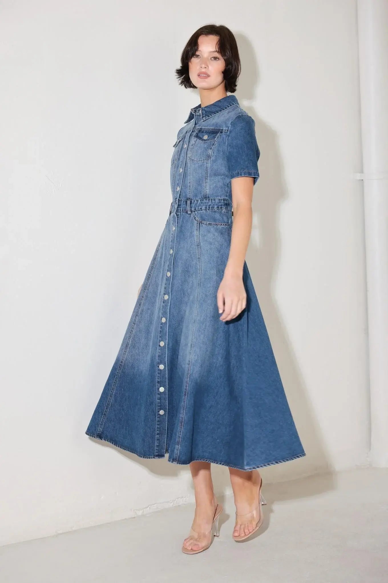 BLUEBIRD PROMENADE DENIM MIDI DRESS - Flying Tomato - Flyclothing LLC