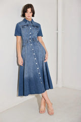 BLUEBIRD PROMENADE DENIM MIDI DRESS - Flying Tomato - Flyclothing LLC