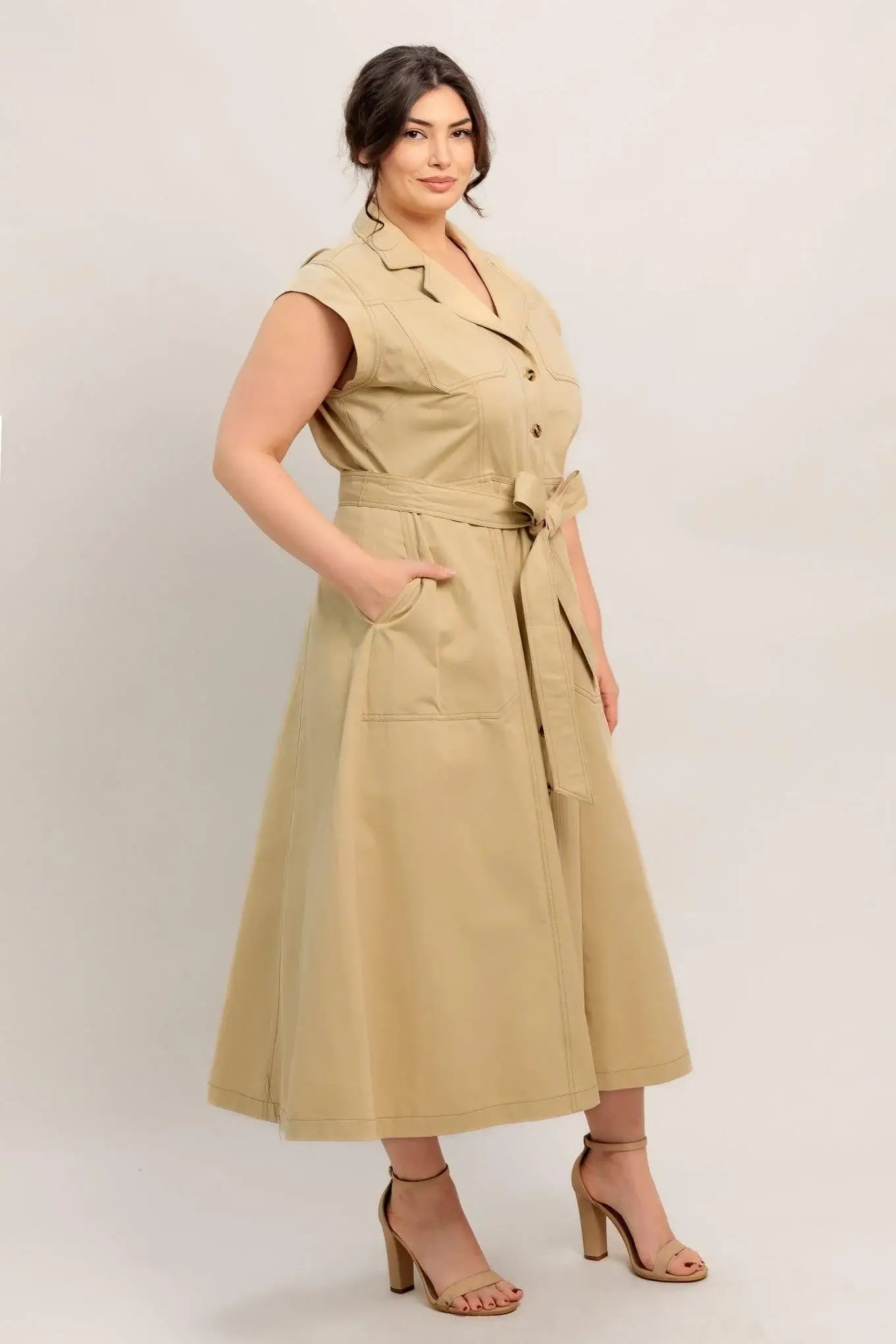 NATURAL INSTINCT WOVEN MIDI DRESS - Flying Tomato - Flyclothing LLC