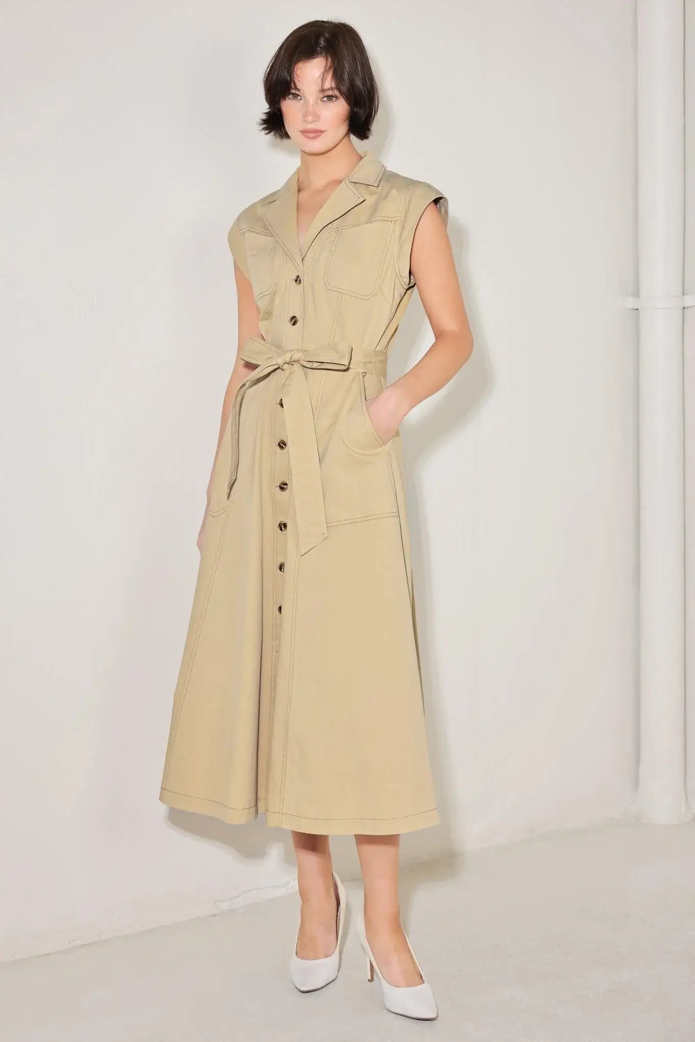 NATURAL INSTINCT WOVEN MIDI DRESS - Flying Tomato - Flyclothing LLC