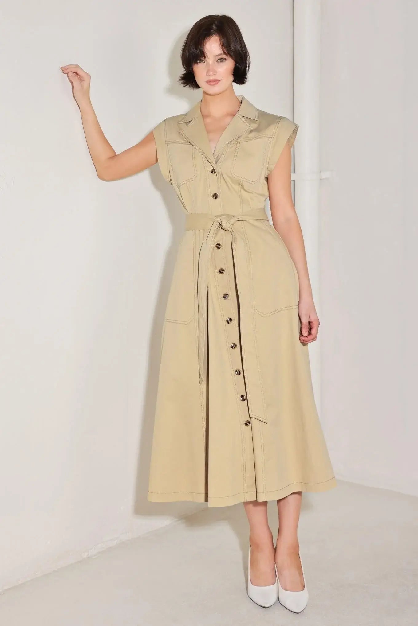 NATURAL INSTINCT WOVEN MIDI DRESS - Flying Tomato - Flyclothing LLC