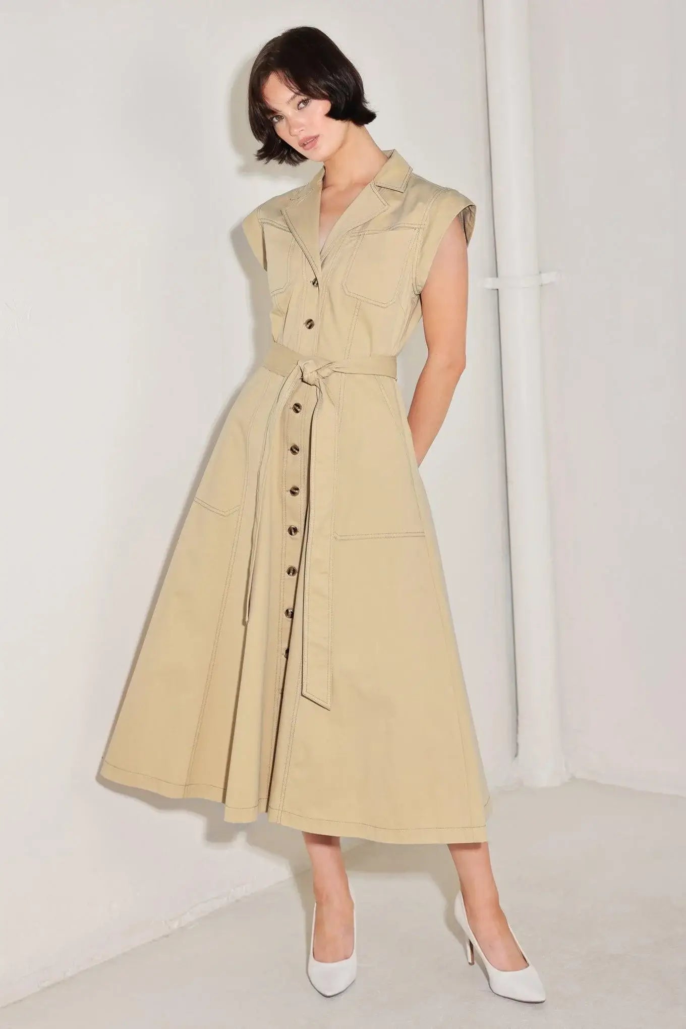 NATURAL INSTINCT WOVEN MIDI DRESS - Flying Tomato - Flyclothing LLC