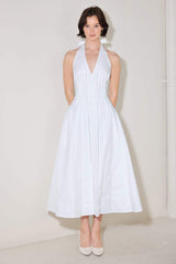 POWDER SKY HALTER WOVEN MIDI DRESS - Flying Tomato - Flyclothing LLC