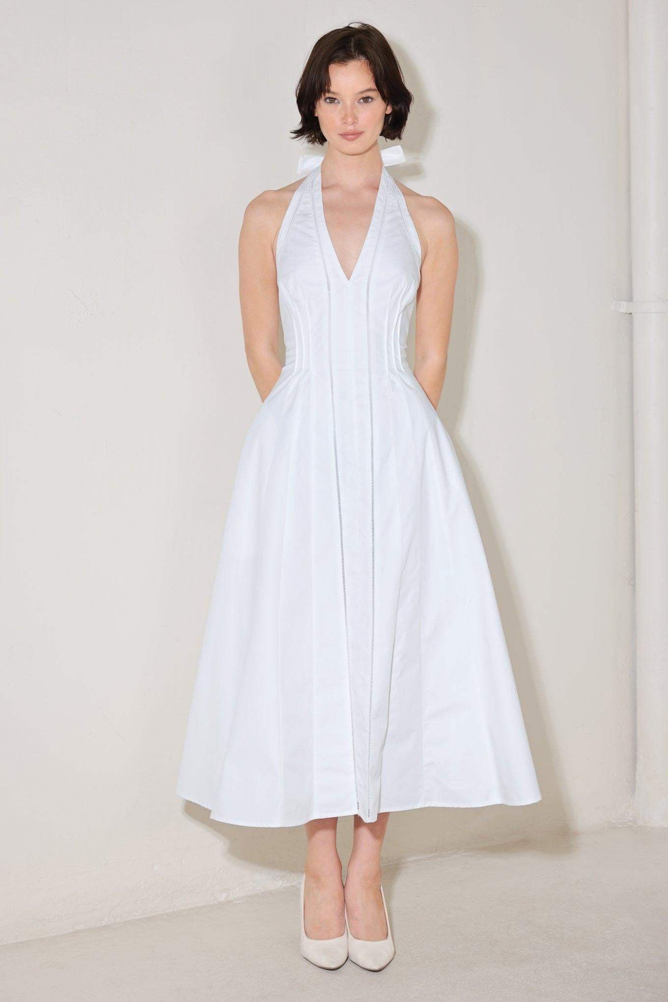 POWDER SKY HALTER WOVEN MIDI DRESS - Flying Tomato - Flyclothing LLC