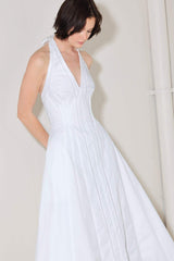 POWDER SKY HALTER WOVEN MIDI DRESS - Flying Tomato - Flyclothing LLC