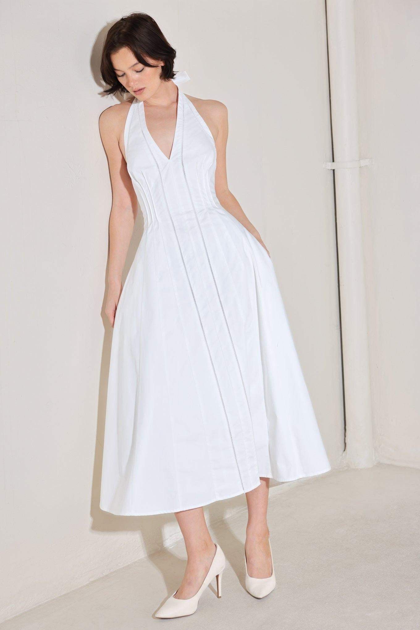 POWDER SKY HALTER WOVEN MIDI DRESS - Flying Tomato - Flyclothing LLC