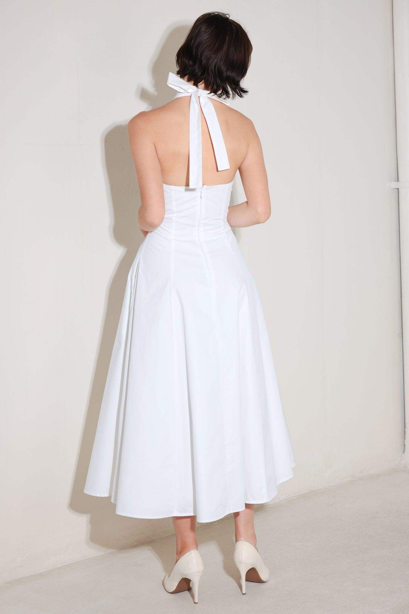 POWDER SKY HALTER WOVEN MIDI DRESS - Flying Tomato - Flyclothing LLC