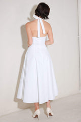 POWDER SKY HALTER WOVEN MIDI DRESS - Flying Tomato - Flyclothing LLC