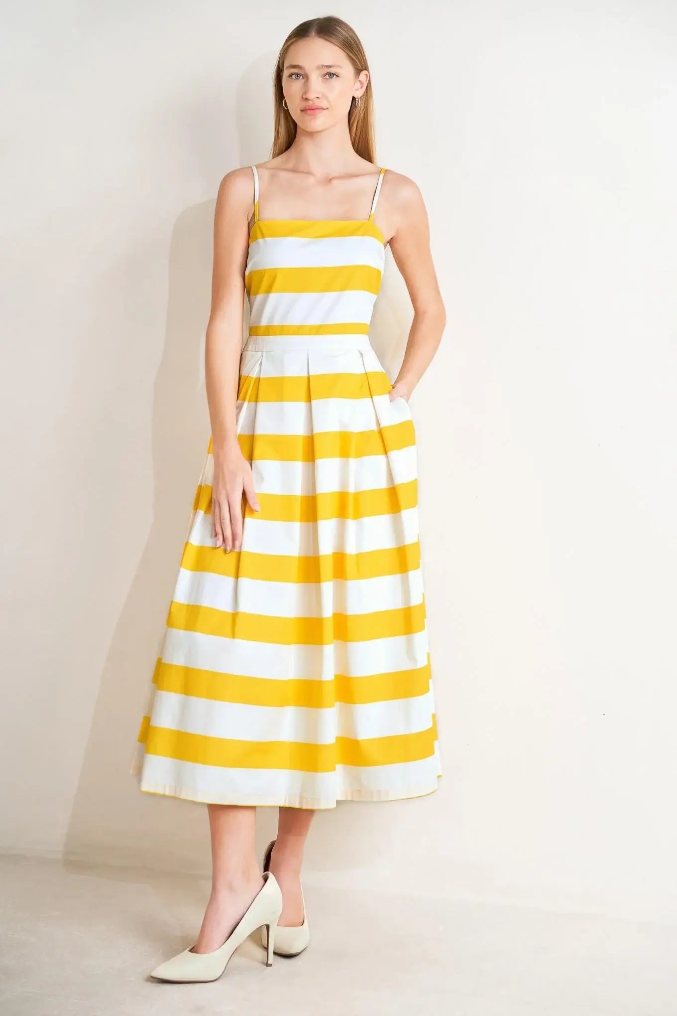 HONEY GLOW WOVEN MIDI DRESS - Flying Tomato - Flyclothing LLC