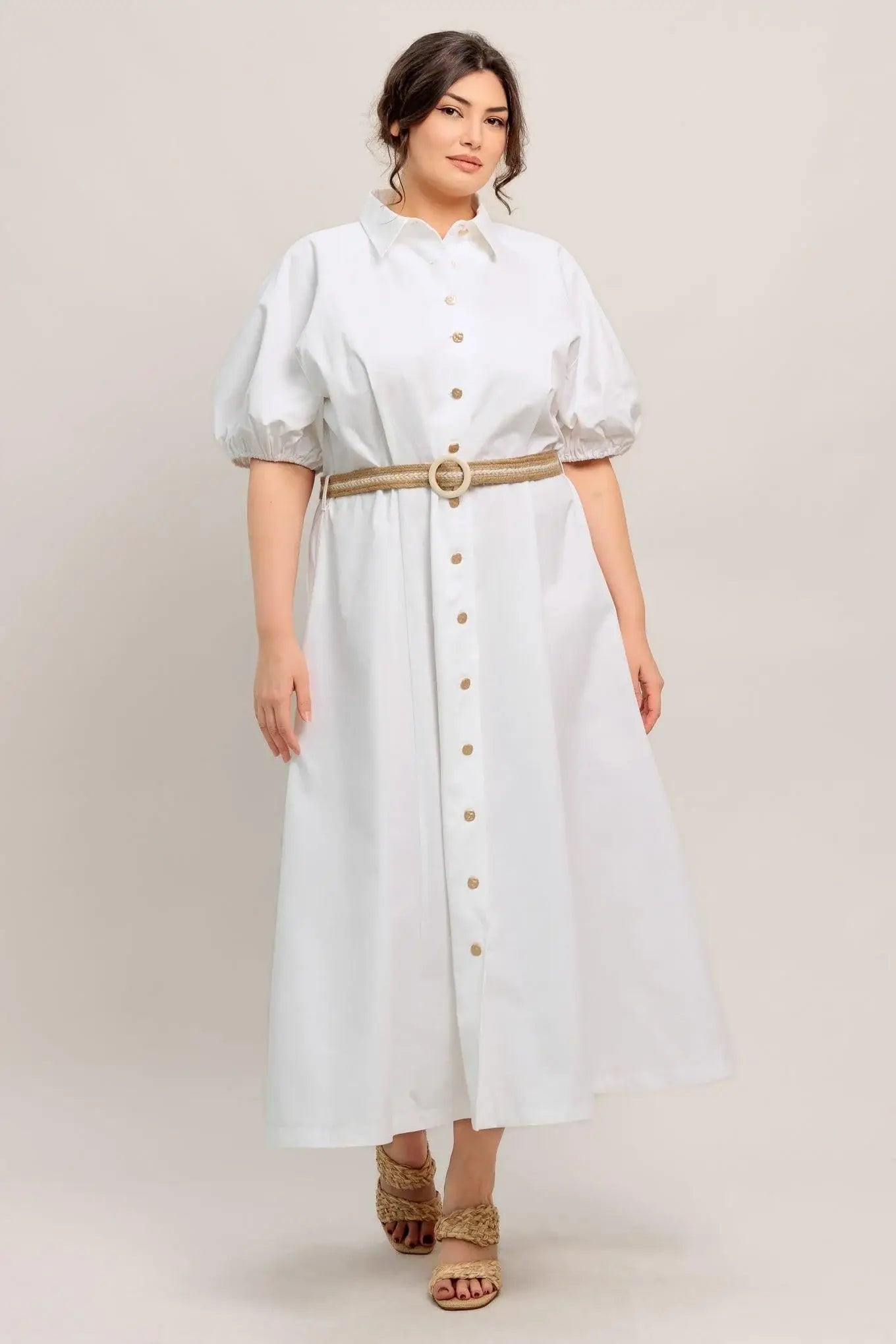RELAXED TAILOR WOVEN MIDI DRESS - Flying Tomato - Flyclothing LLC