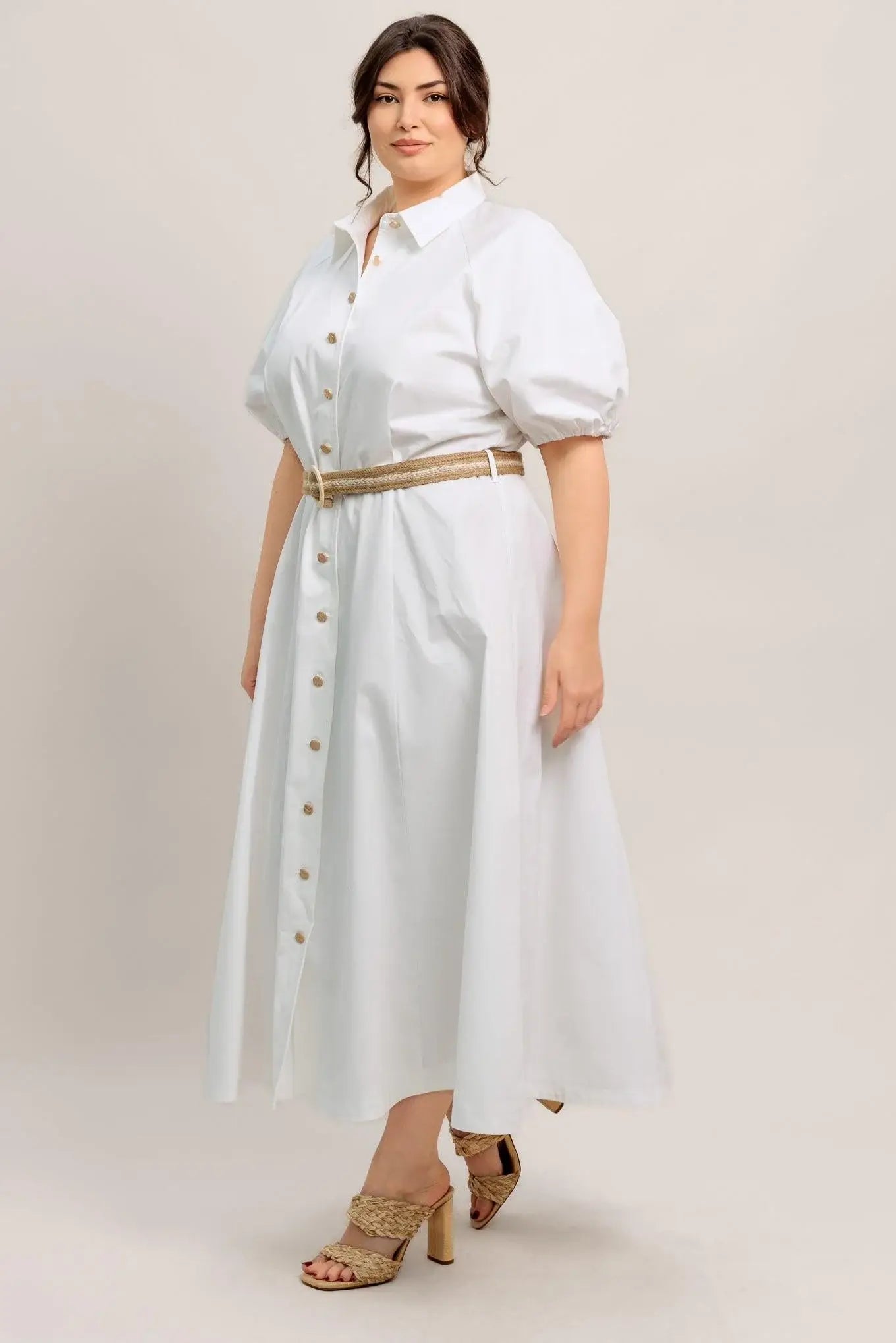 RELAXED TAILOR WOVEN MIDI DRESS - Flying Tomato - Flyclothing LLC