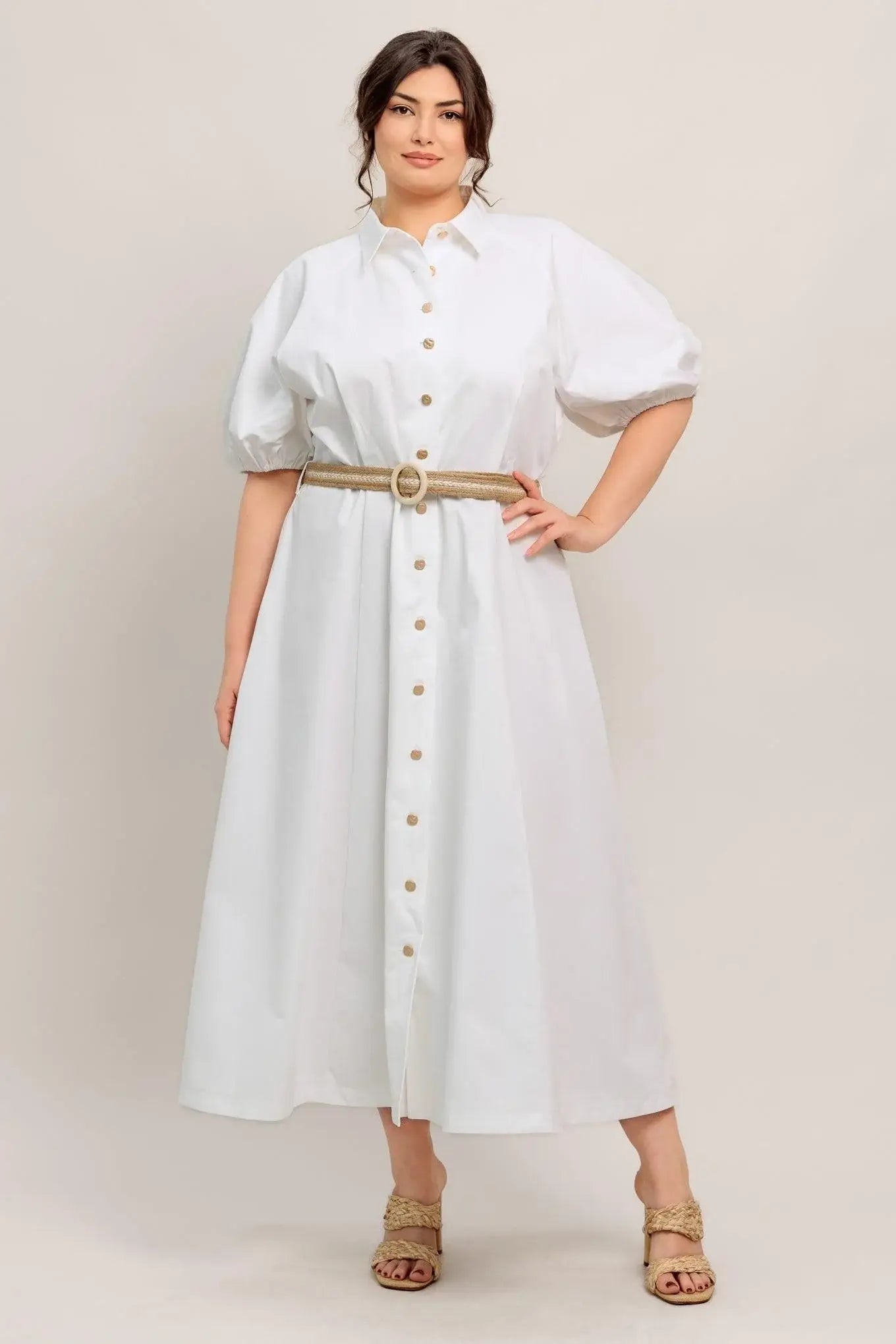 RELAXED TAILOR WOVEN MIDI DRESS - Flying Tomato - Flyclothing LLC