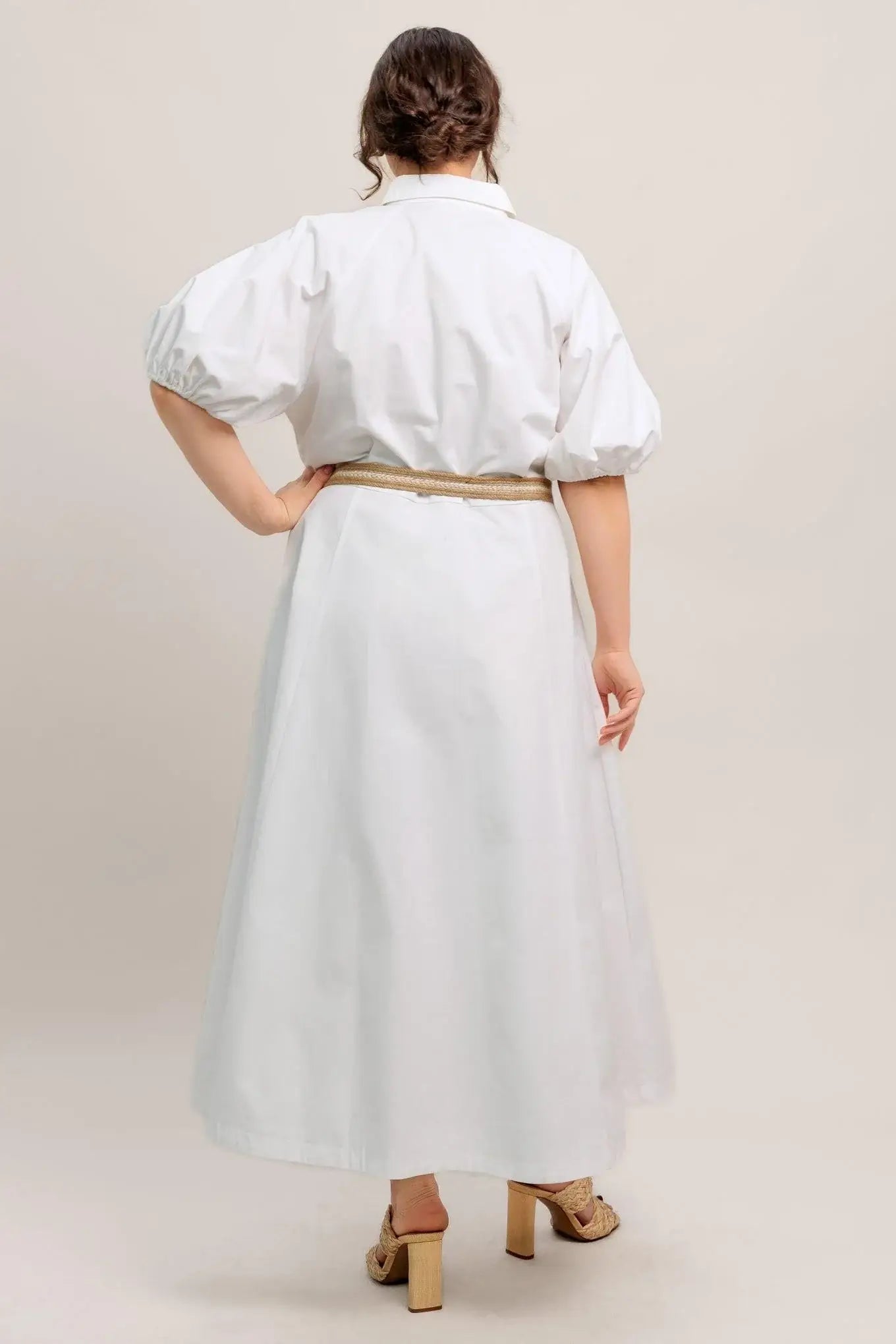 RELAXED TAILOR WOVEN MIDI DRESS - Flying Tomato - Flyclothing LLC
