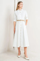 RELAXED TAILOR WOVEN MIDI DRESS - Flying Tomato - Flyclothing LLC