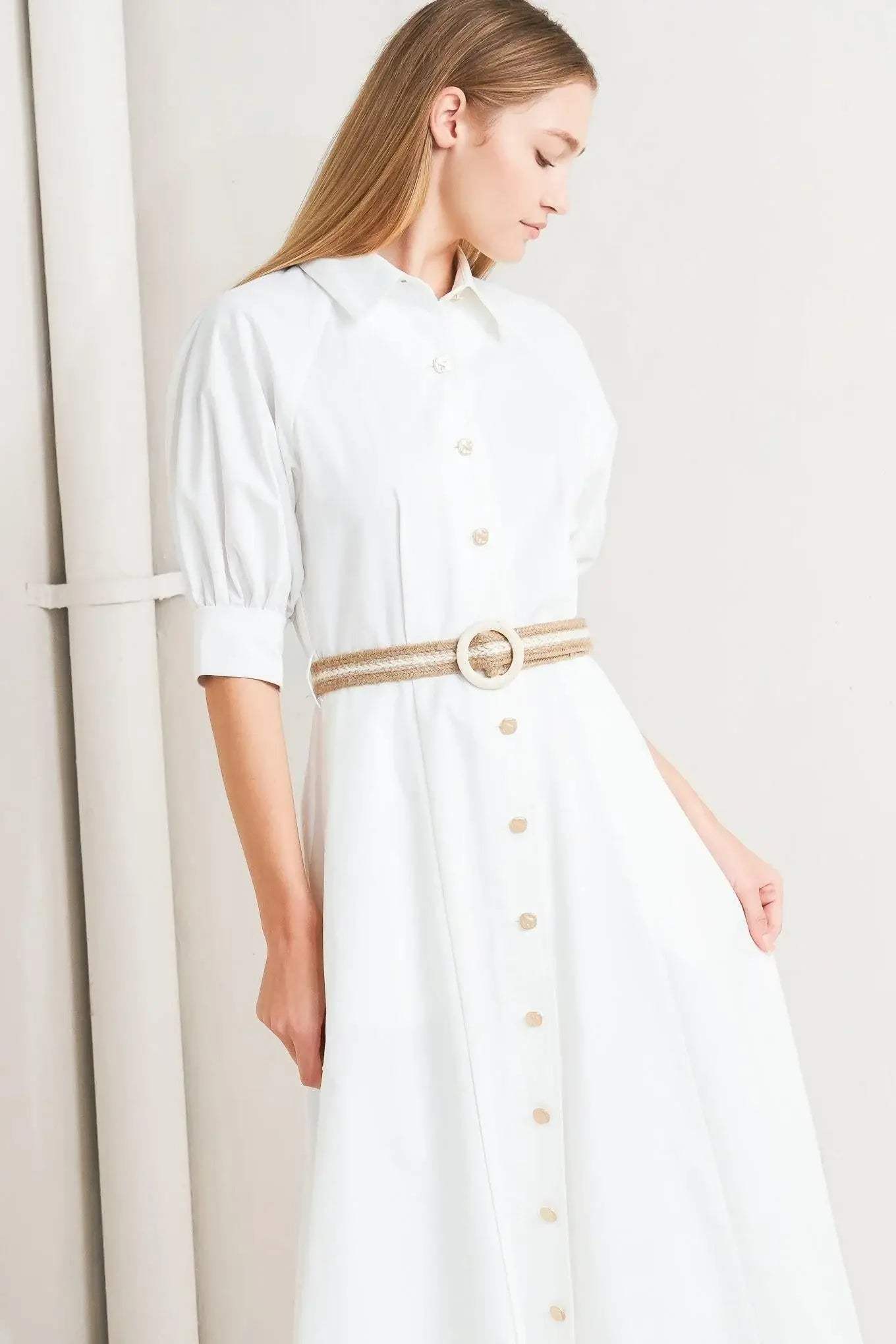 RELAXED TAILOR WOVEN MIDI DRESS - Flying Tomato - Flyclothing LLC