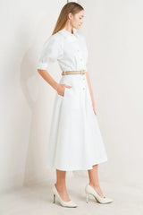 RELAXED TAILOR WOVEN MIDI DRESS - Flying Tomato - Flyclothing LLC