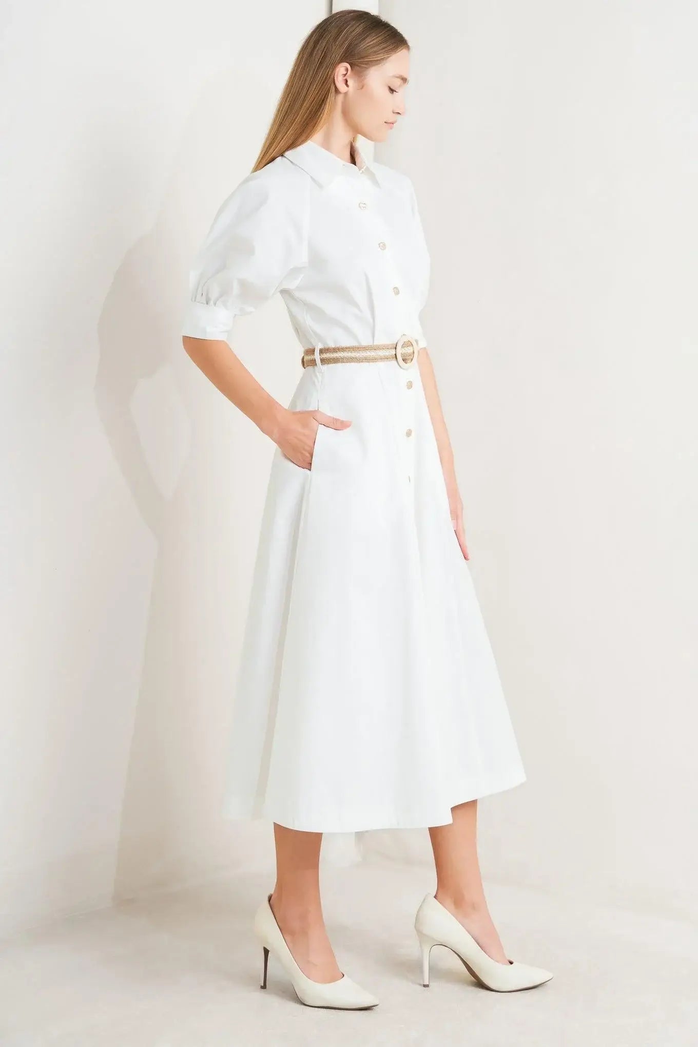 RELAXED TAILOR WOVEN MIDI DRESS - Flying Tomato - Flyclothing LLC