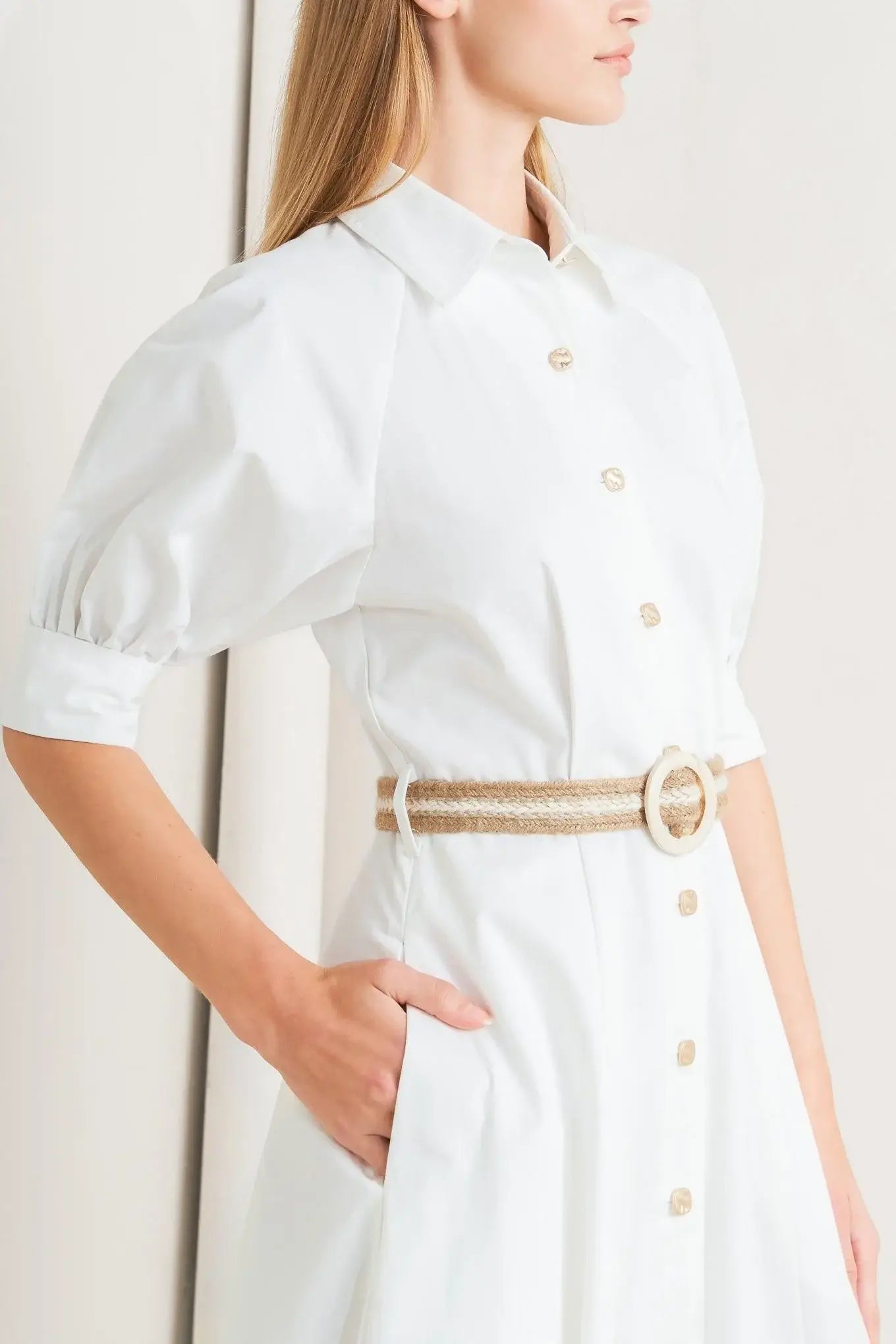 RELAXED TAILOR WOVEN MIDI DRESS - Flying Tomato - Flyclothing LLC
