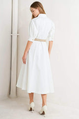 RELAXED TAILOR WOVEN MIDI DRESS - Flying Tomato - Flyclothing LLC