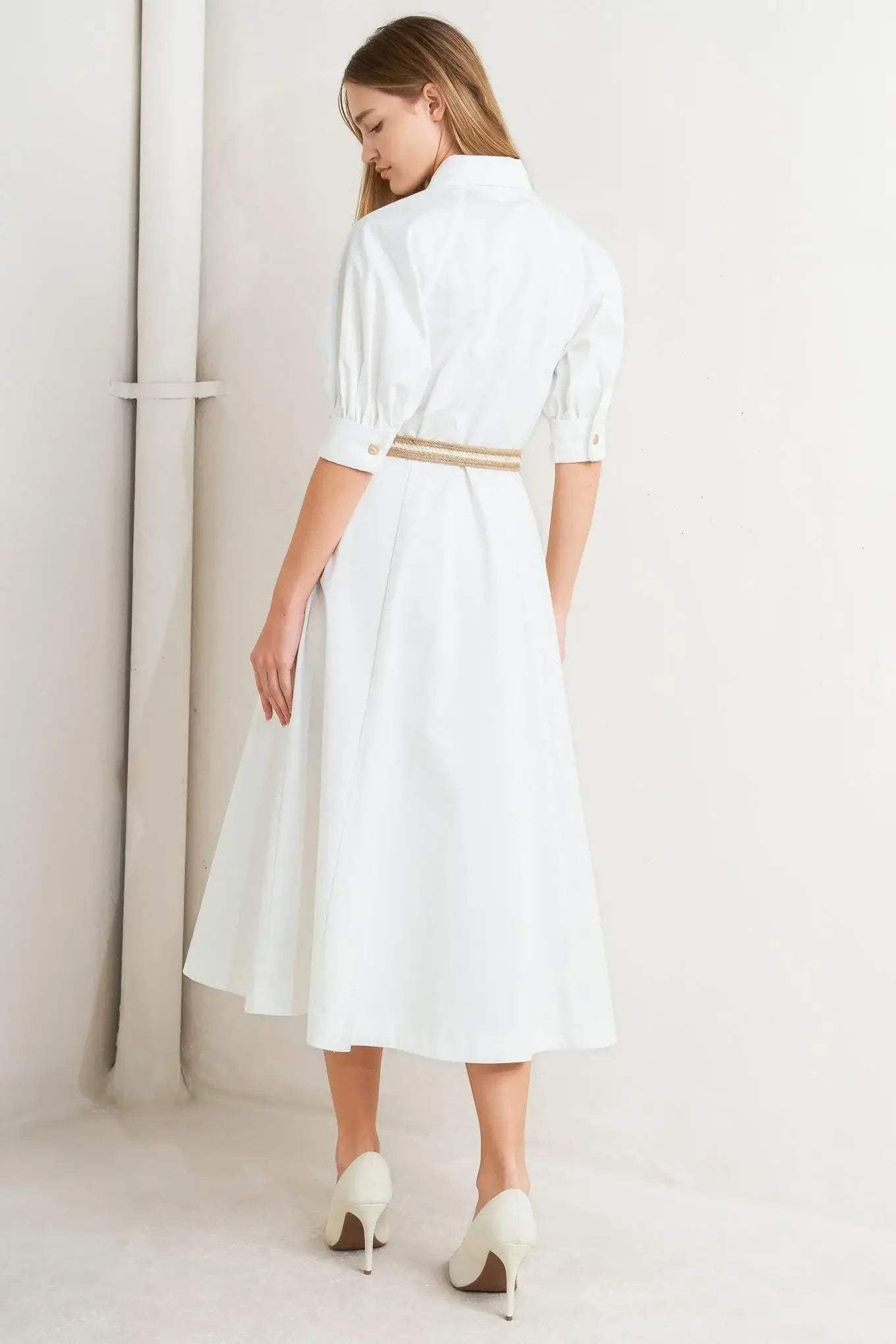 RELAXED TAILOR WOVEN MIDI DRESS - Flying Tomato - Flyclothing LLC
