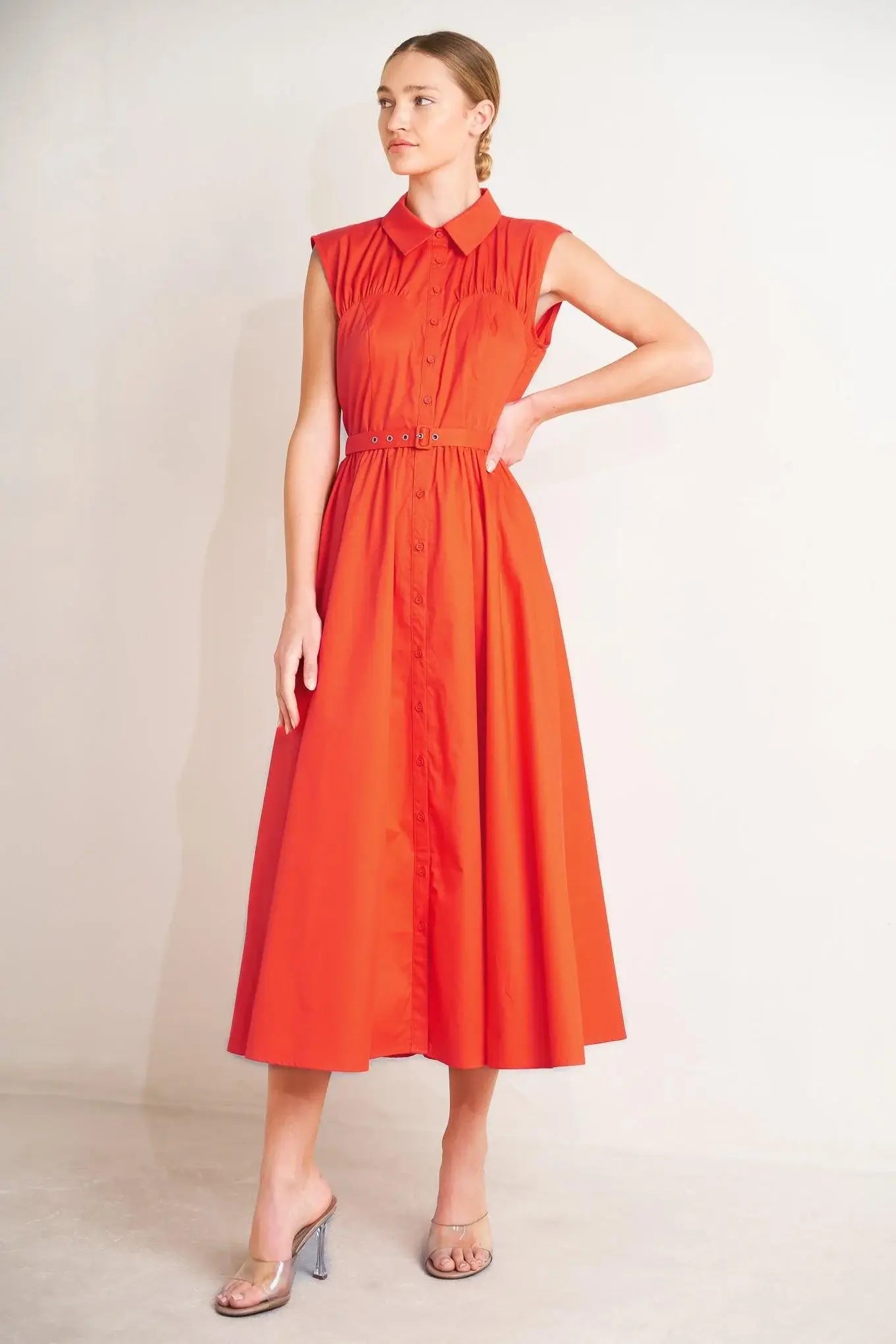 RUNWAY READY SCARLET WOVEN MIDI DRESS - Flying Tomato - Flyclothing LLC