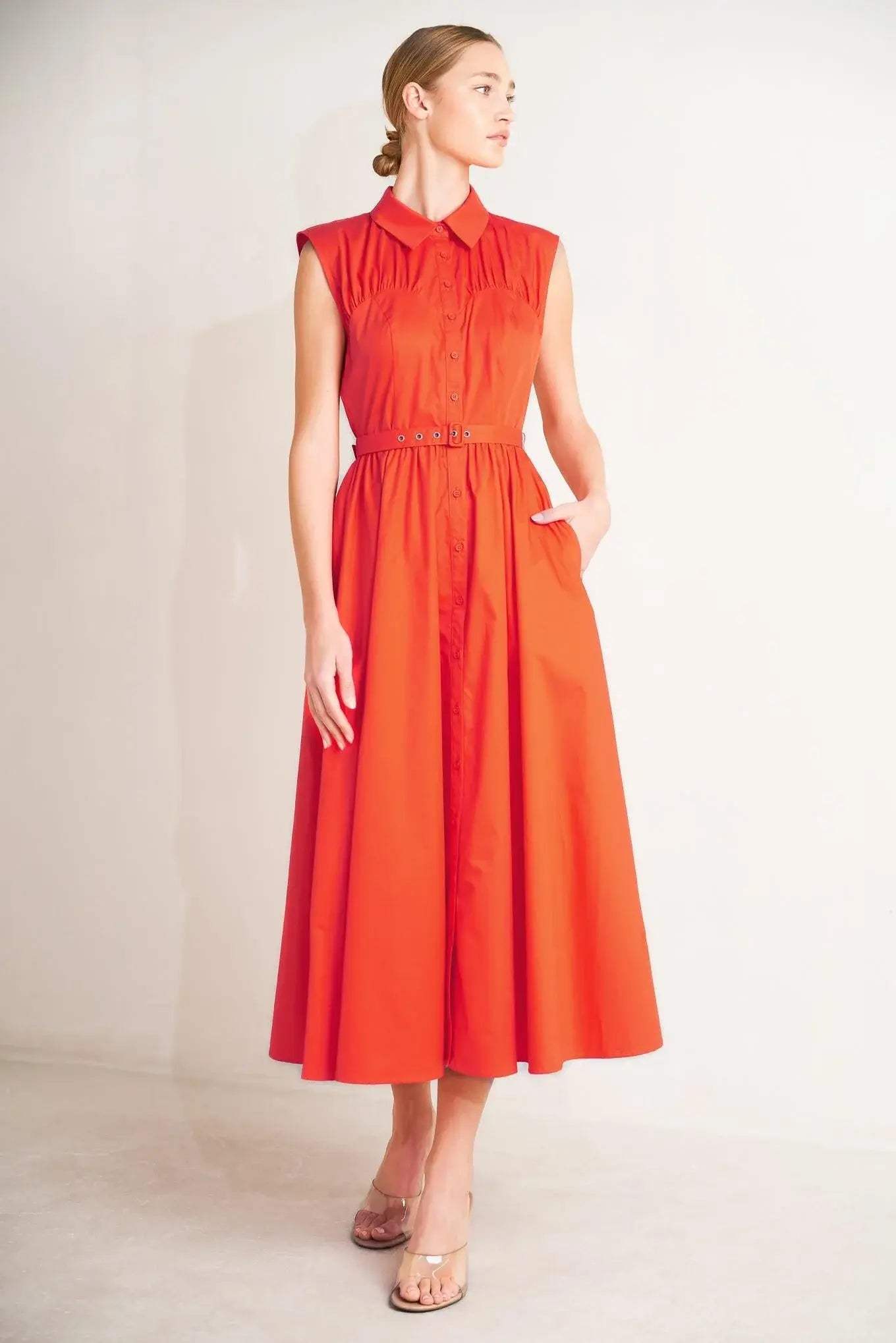 RUNWAY READY SCARLET WOVEN MIDI DRESS - Flying Tomato - Flyclothing LLC