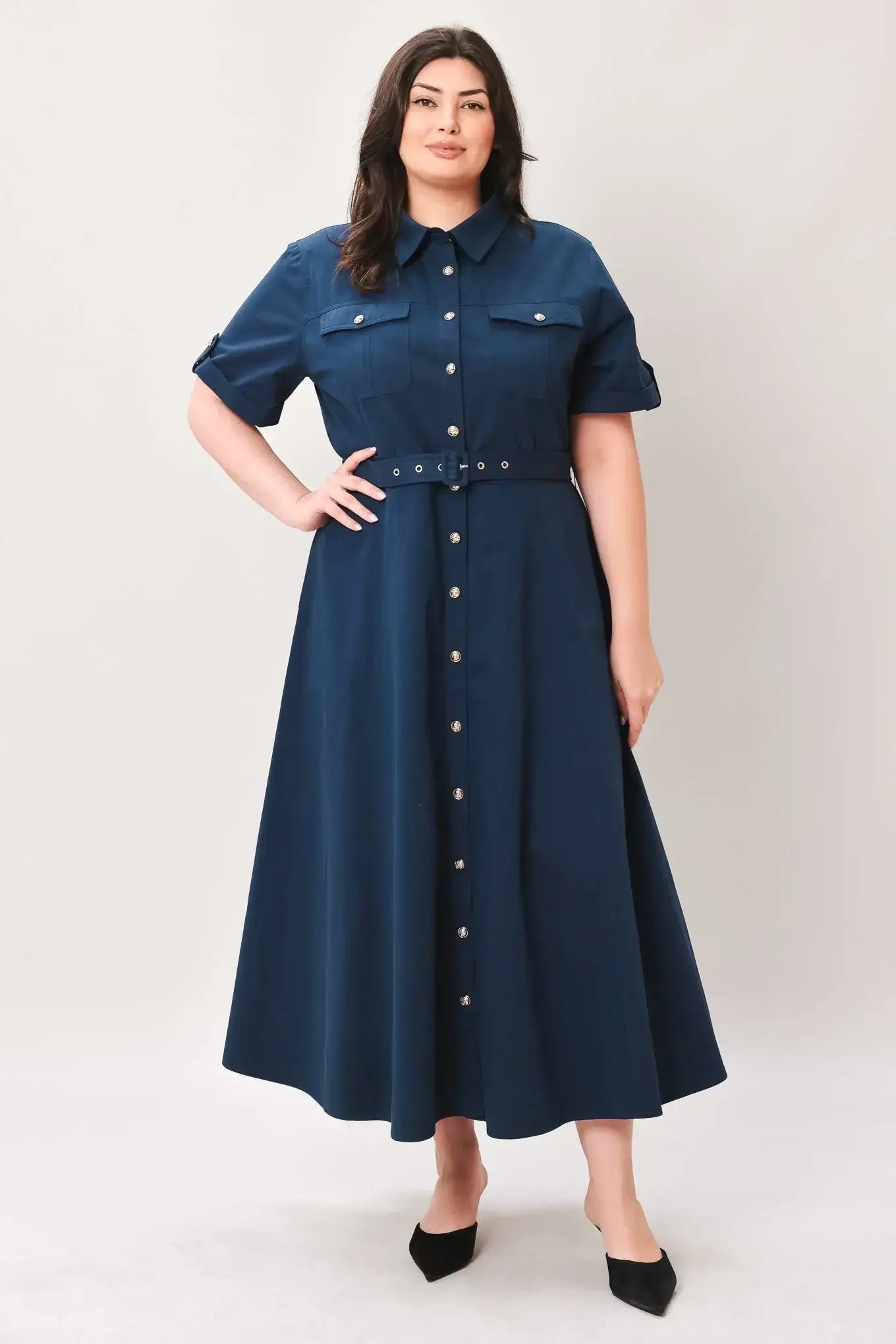 CLASSIC AUTHORITY WOVEN MIDI DRESS - Flying Tomato - Flyclothing LLC