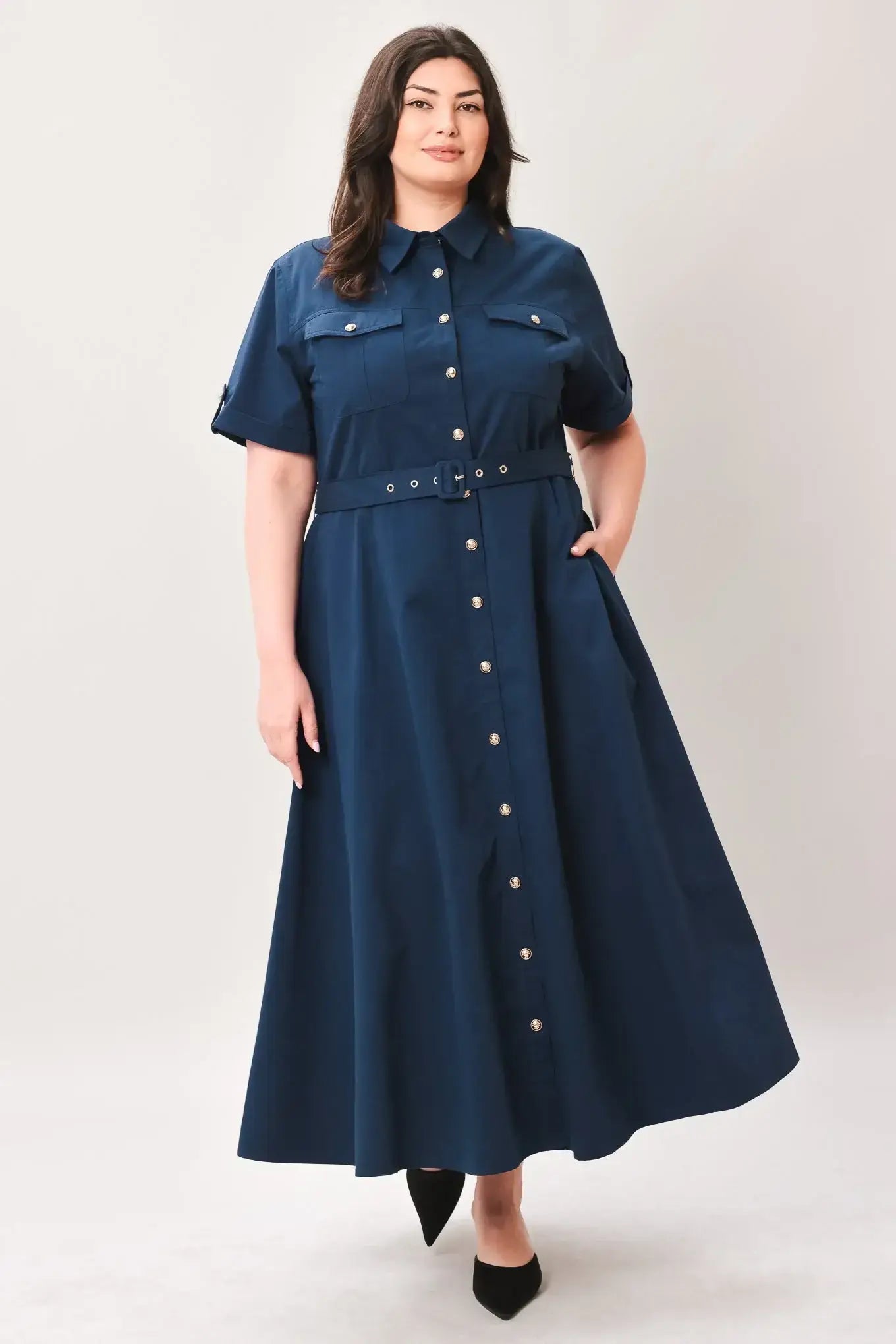 CLASSIC AUTHORITY WOVEN MIDI DRESS - Flying Tomato - Flyclothing LLC