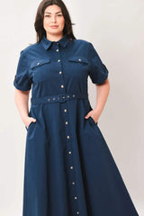 CLASSIC AUTHORITY WOVEN MIDI DRESS - Flying Tomato - Flyclothing LLC