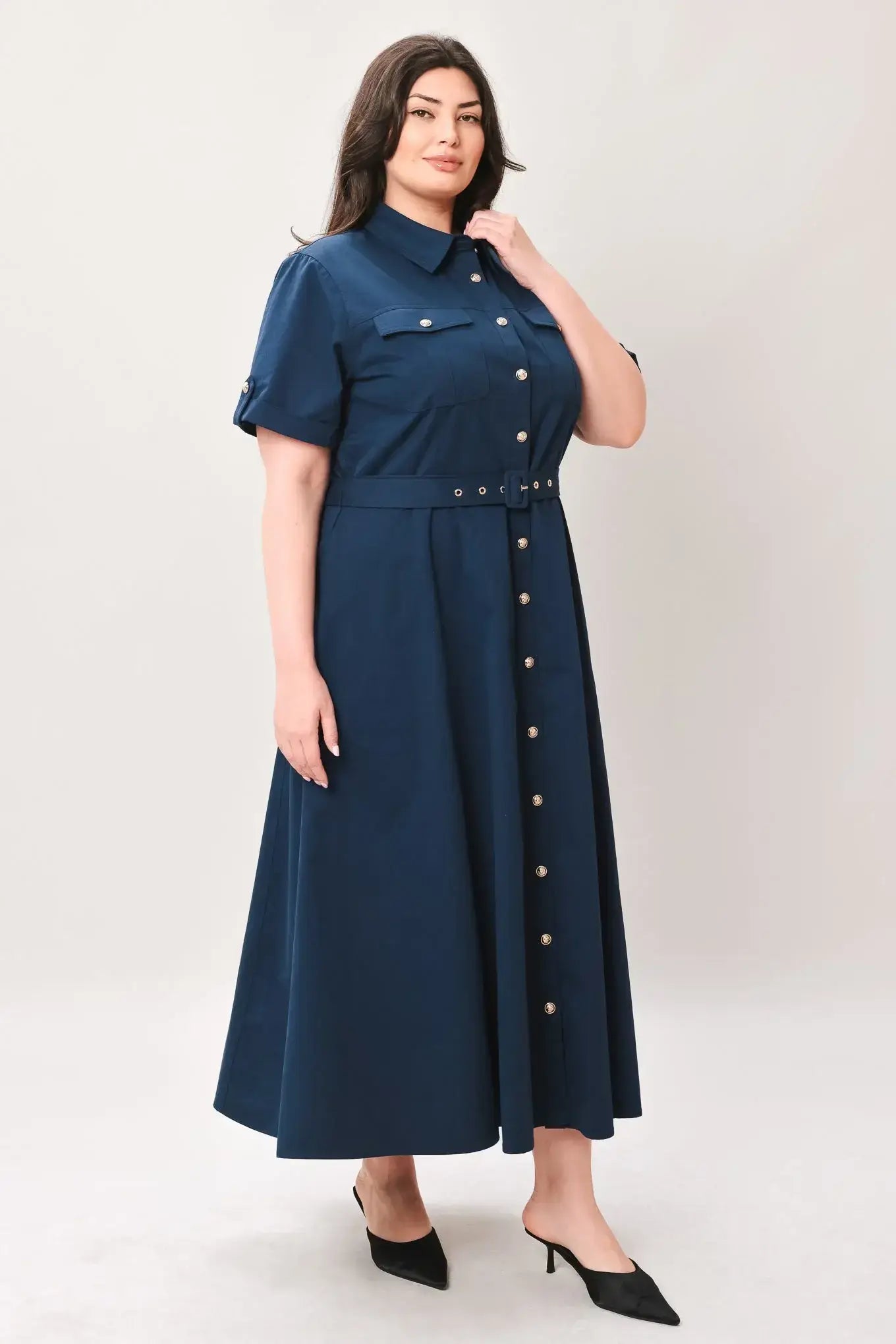 CLASSIC AUTHORITY WOVEN MIDI DRESS - Flying Tomato - Flyclothing LLC