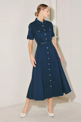 CLASSIC AUTHORITY WOVEN MIDI DRESS - Flying Tomato - Flyclothing LLC