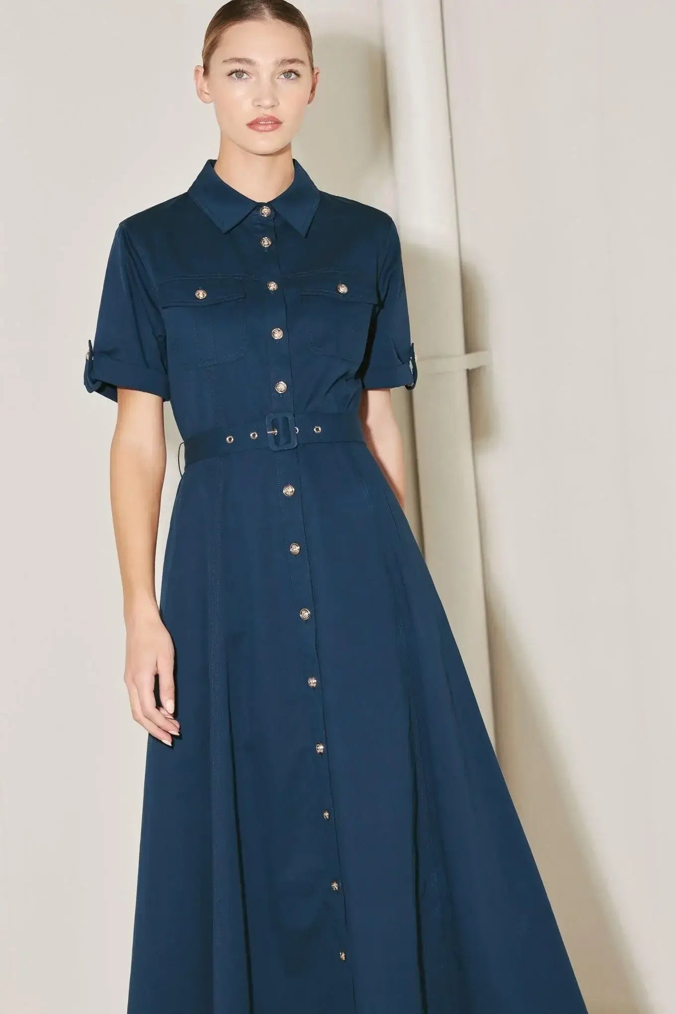 CLASSIC AUTHORITY WOVEN MIDI DRESS - Flying Tomato - Flyclothing LLC