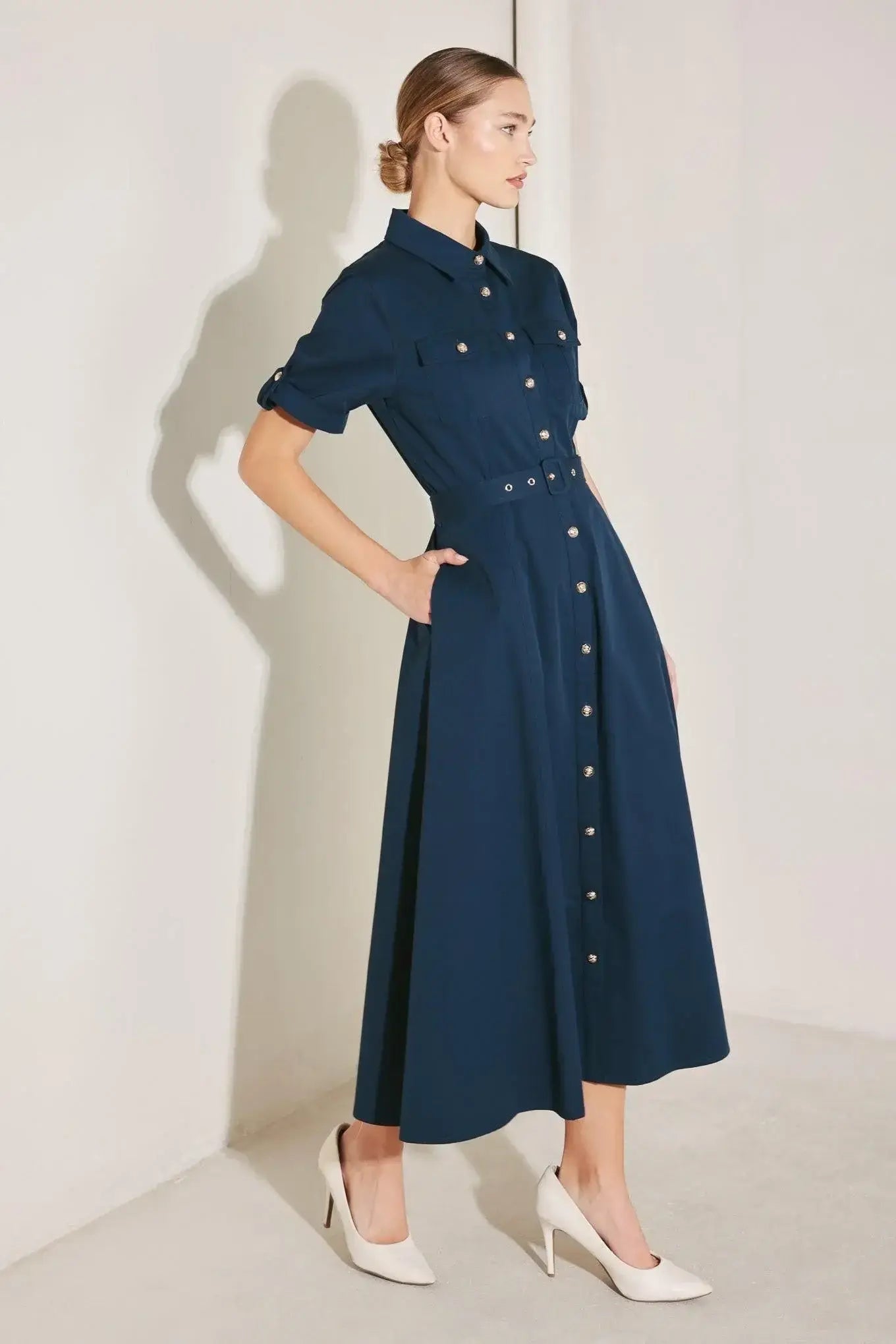 CLASSIC AUTHORITY WOVEN MIDI DRESS - Flying Tomato - Flyclothing LLC