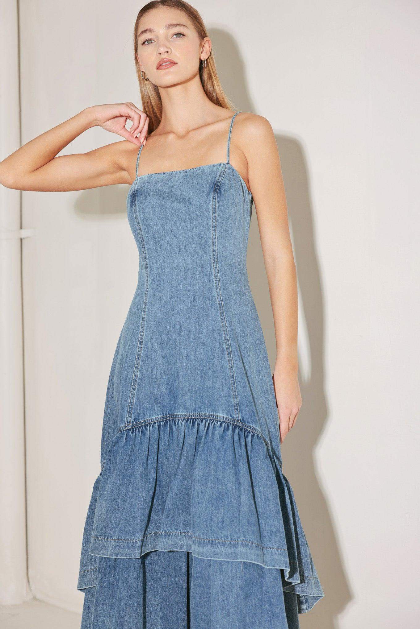 RUNWAY REBEL DENIM MIDI DRESS - Flying Tomato - Flyclothing LLC