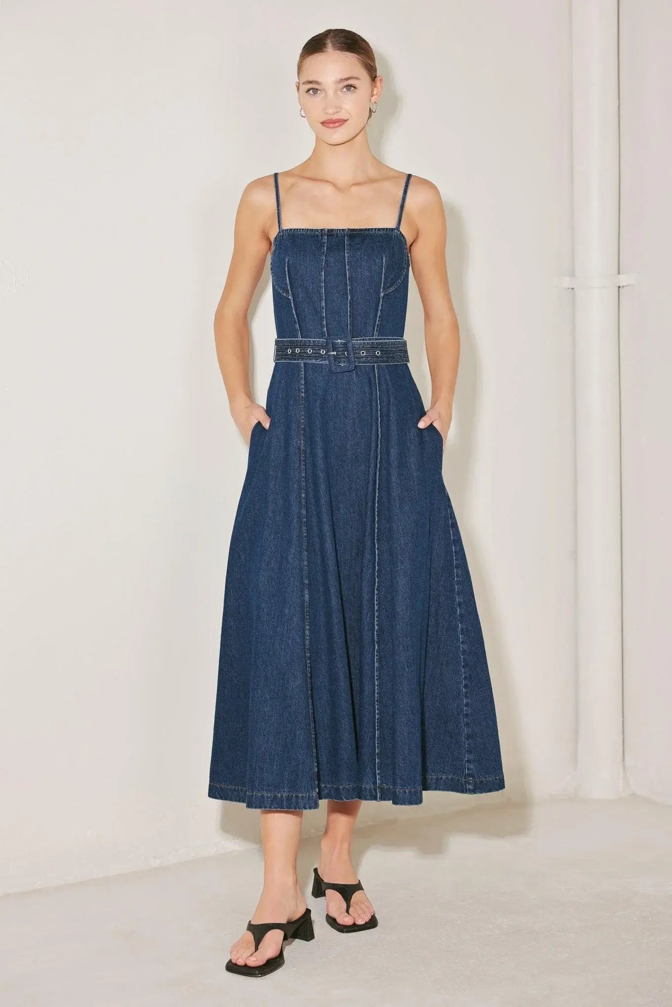 UNDERSTATED ICON DENIM MIDI DRESS - Flying Tomato - Flyclothing LLC
