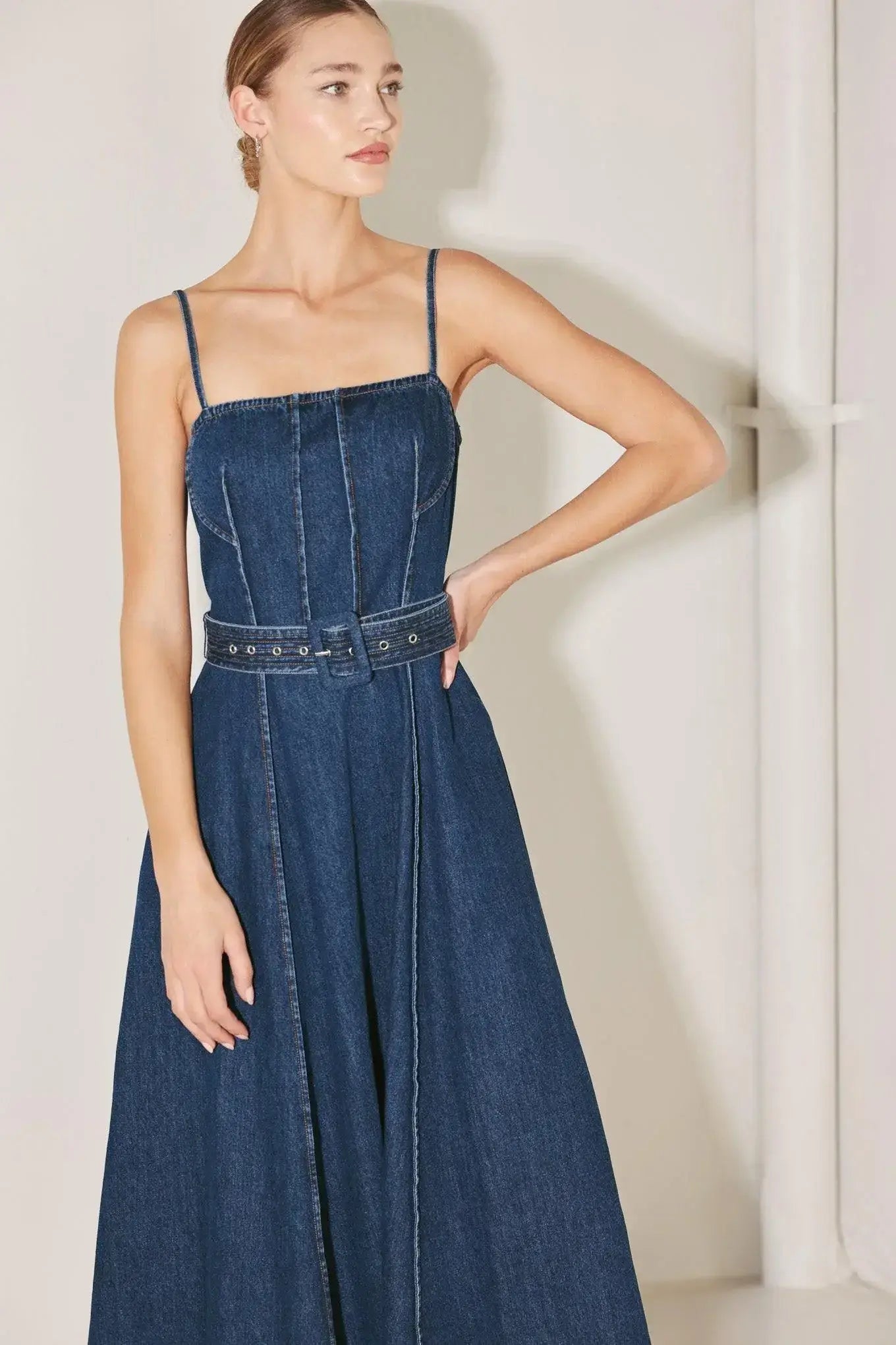 UNDERSTATED ICON DENIM MIDI DRESS - Flying Tomato - Flyclothing LLC