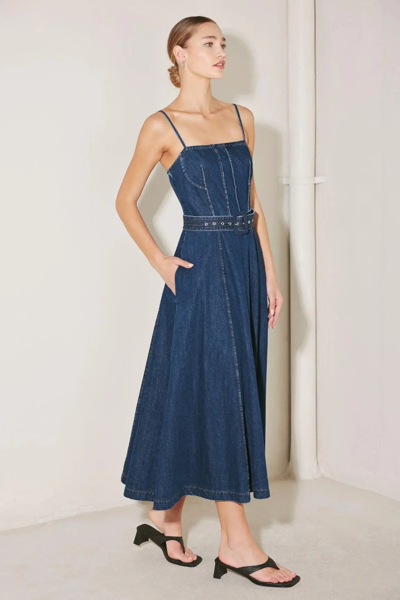 UNDERSTATED ICON DENIM MIDI DRESS - Flying Tomato - Flyclothing LLC