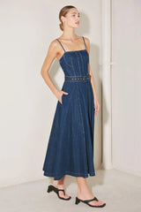 UNDERSTATED ICON DENIM MIDI DRESS - Flying Tomato - Flyclothing LLC