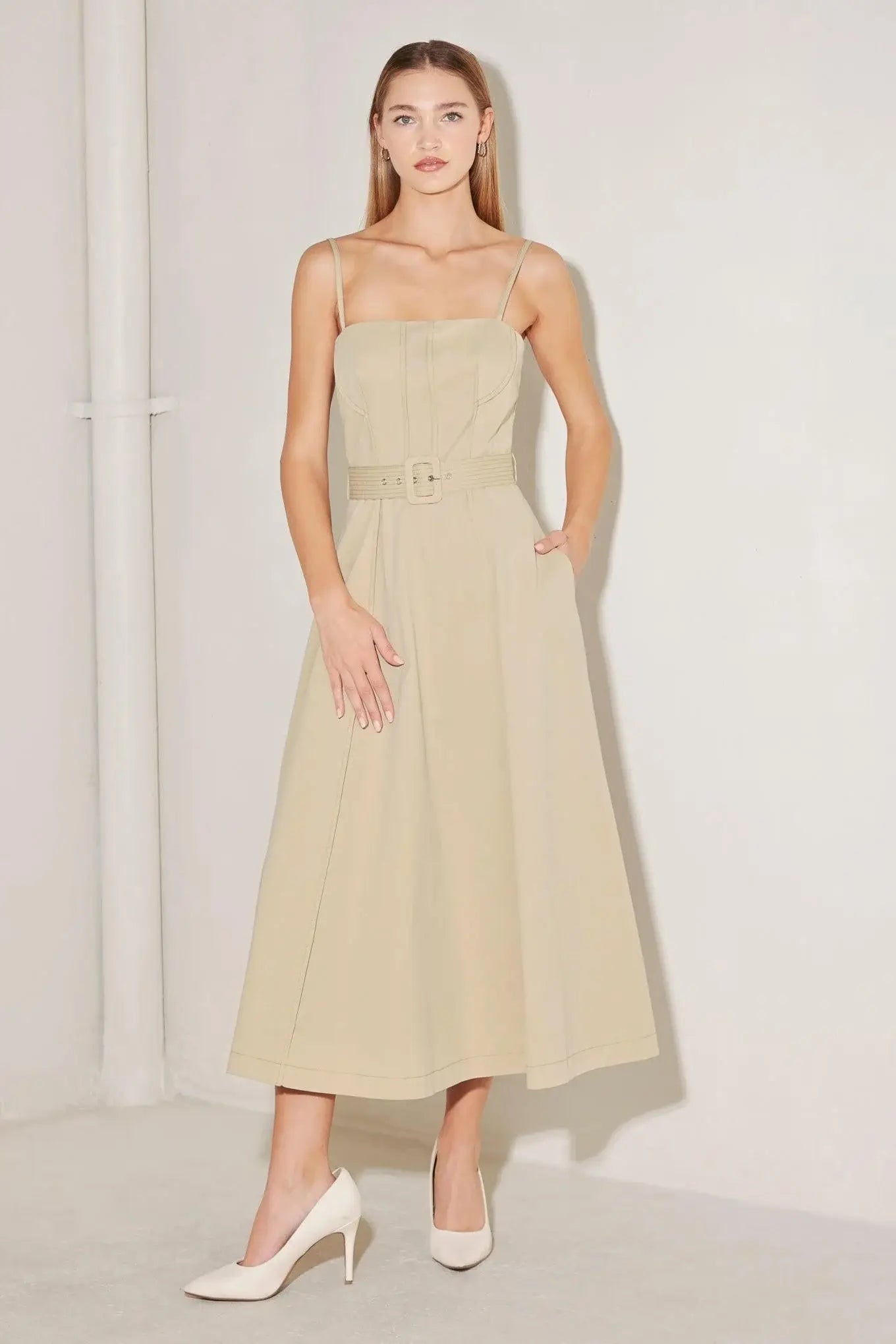 UNDERSTATED ICON WOVEN MIDI DRESS - Flying Tomato - Flyclothing LLC