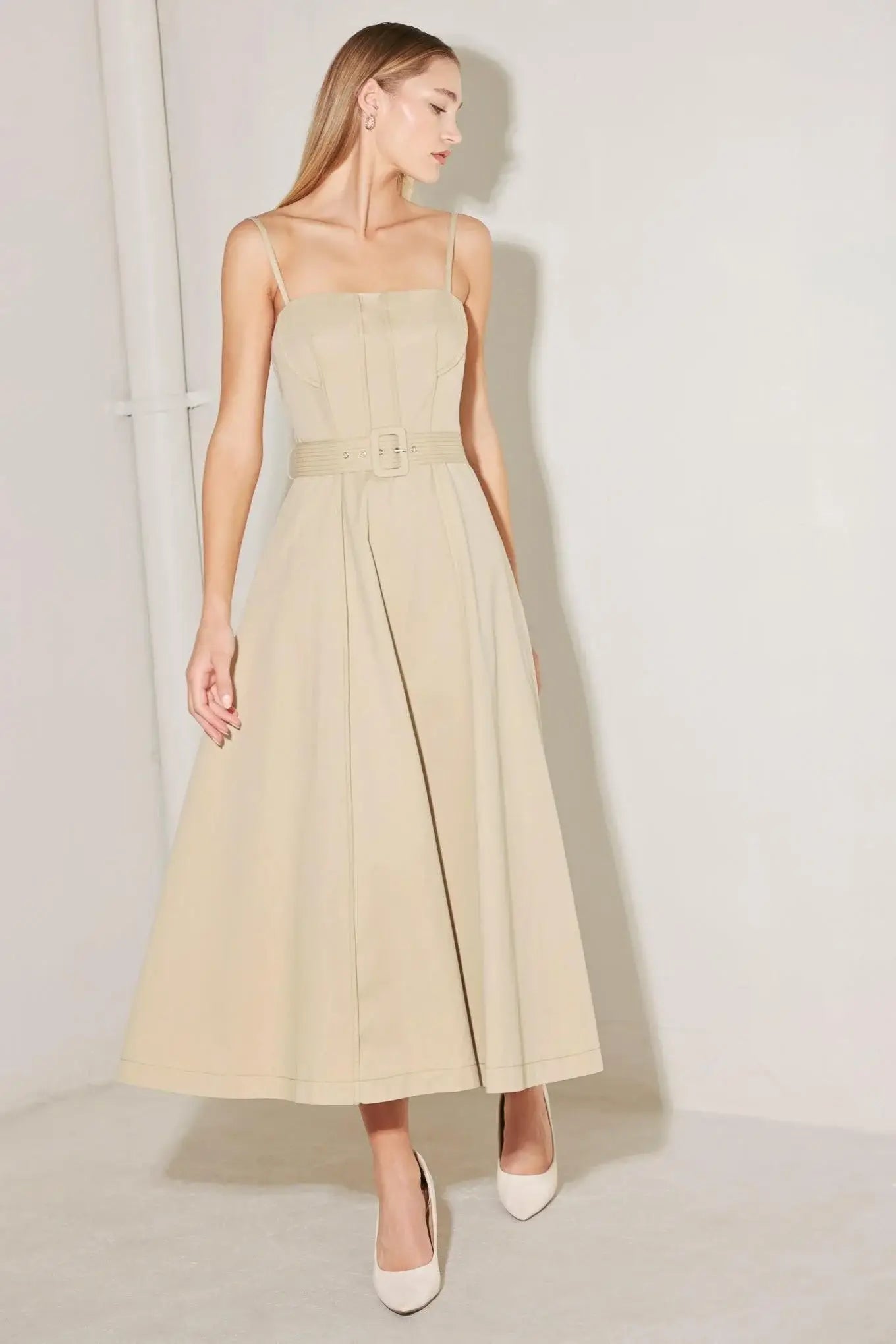 UNDERSTATED ICON WOVEN MIDI DRESS - Flying Tomato - Flyclothing LLC
