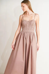 UNDERSTATED GLAM WOVEN TWILL MIDI DRESS - Flying Tomato - Flyclothing LLC